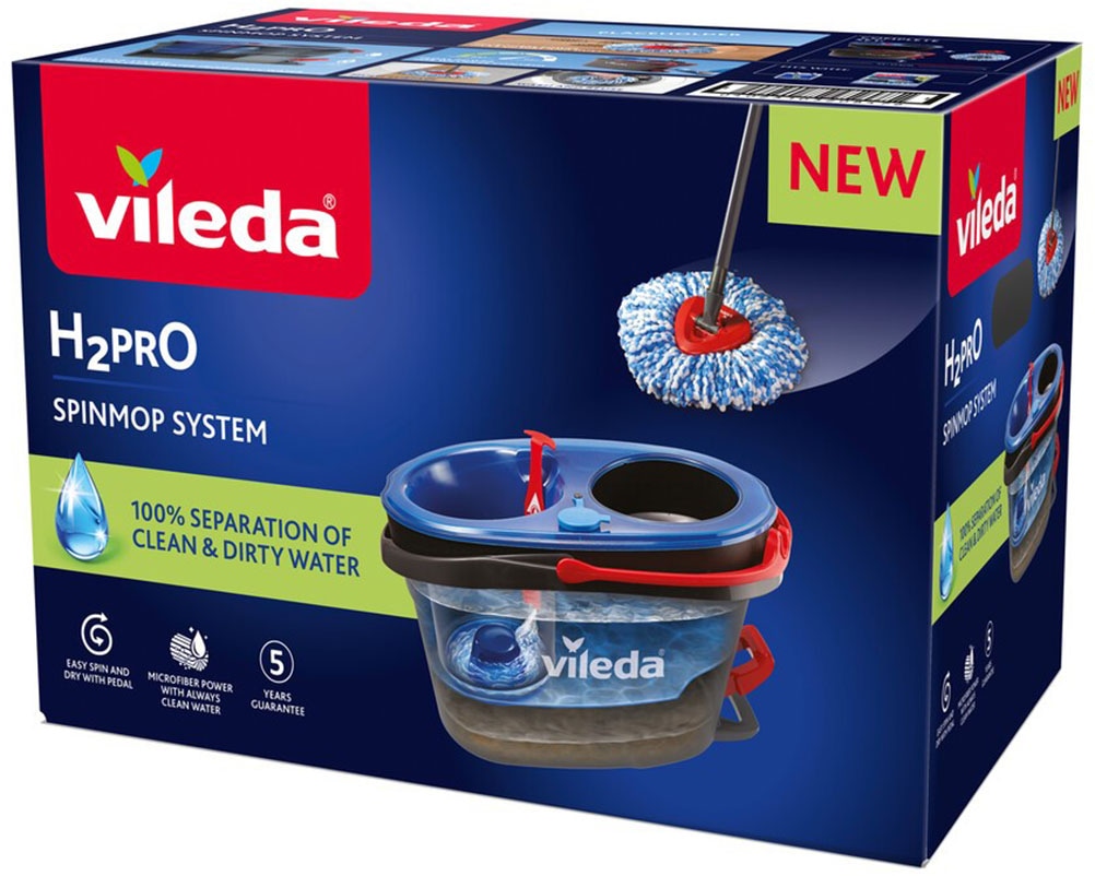Vileda Bodenwischer-Set »Vileda H2PrO Spin Mop System«, (Set, 3 St.), Sauberes Wasser bei jedem Ausspülen