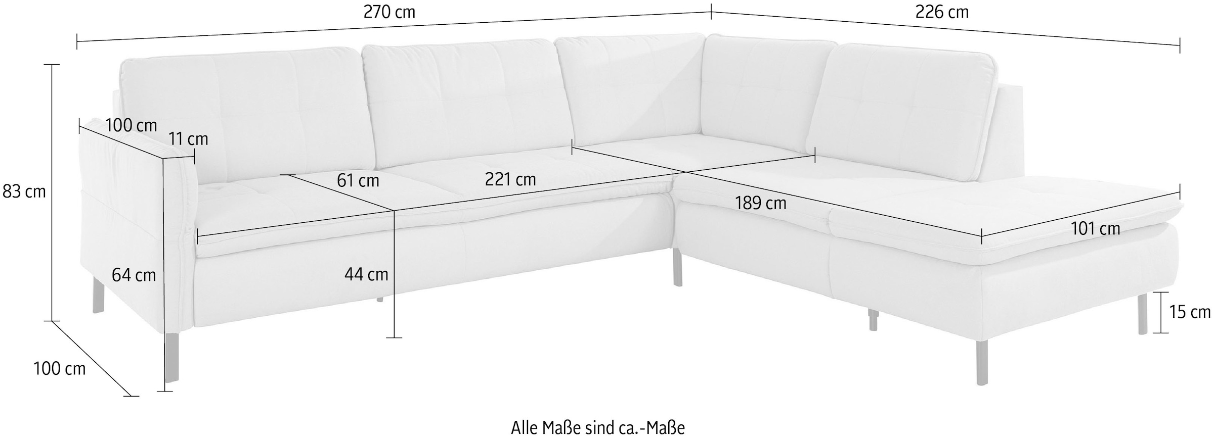 INOSIGN Ecksofa »Birkholm L-Form«, Armlehnverstellung, auch in Easy Clean Bezug - mit Wasser zu reinigen