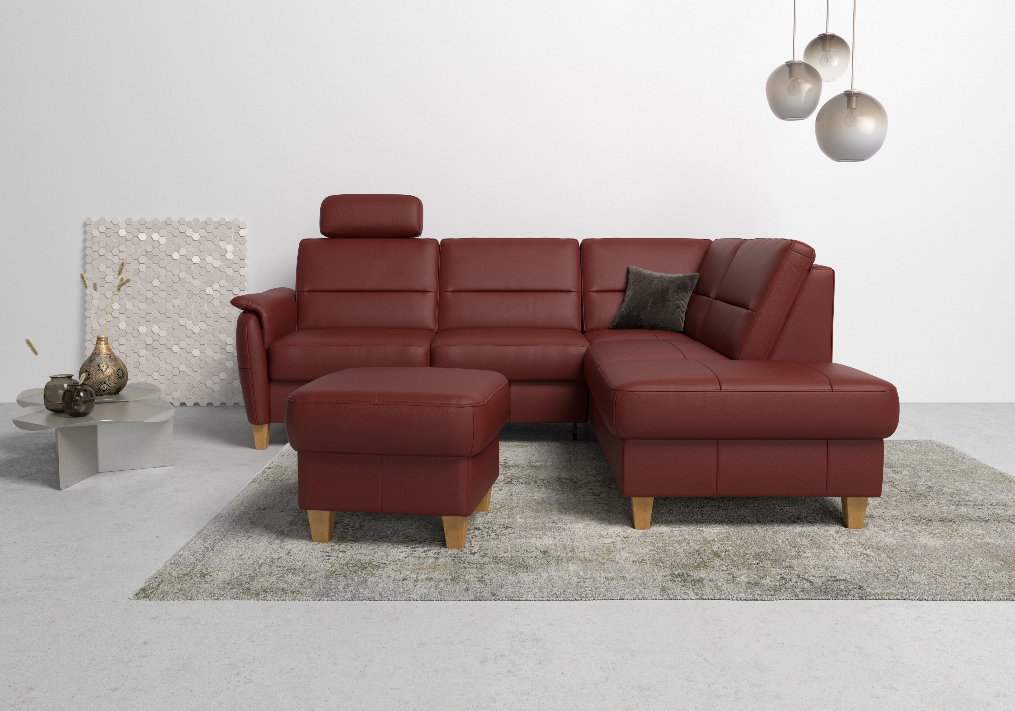 Home affaire Ecksofa "Palmera, L-Form, B: 236 cm, Bettfunktion & Bettkasten wählbar" Federkern-Polsterung, Sitzhöhe 48 cm, handgefertigt, stilvolles Design