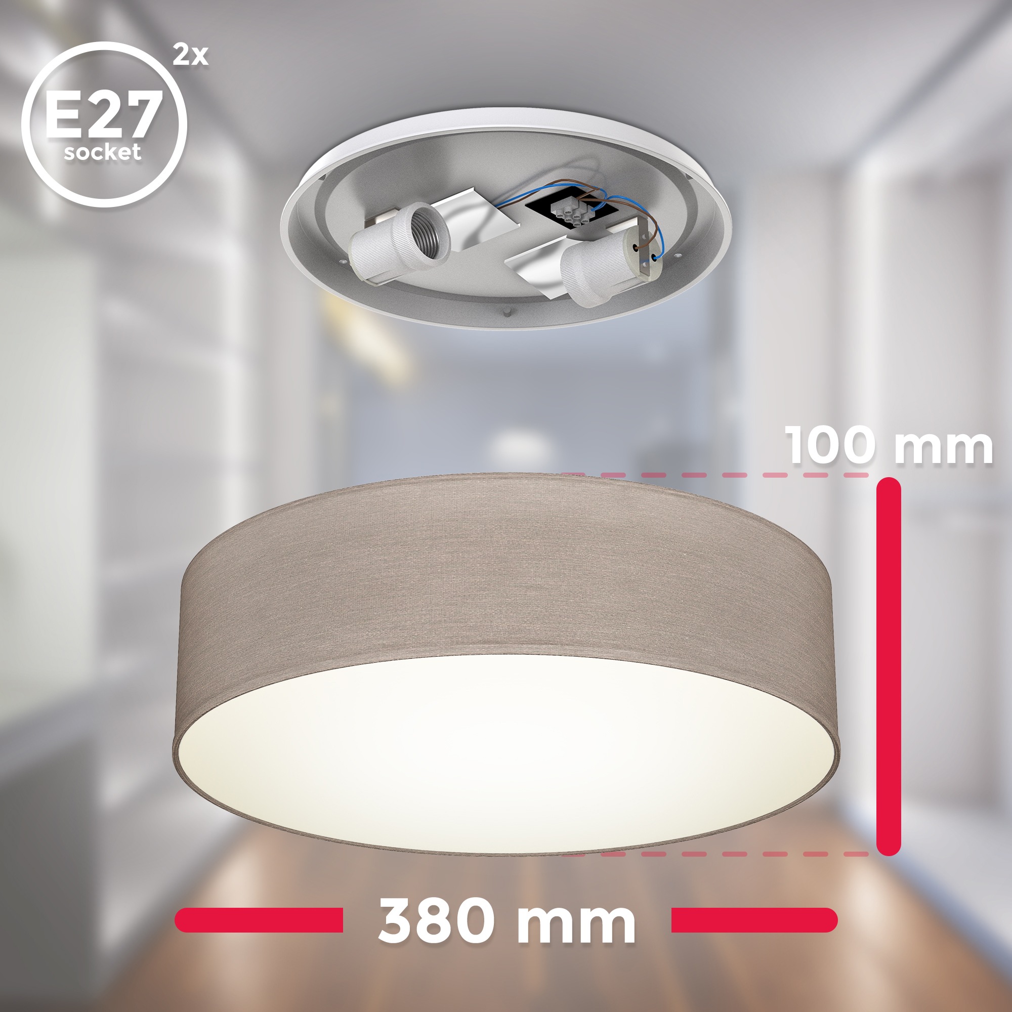 B.K.Licht Deckenleuchte, 2 flammig-flammig, LED Deckenlampe Schlafzimmer 2xE27 Stoff Textilschirm BAUR Wohnzimmer | taupe