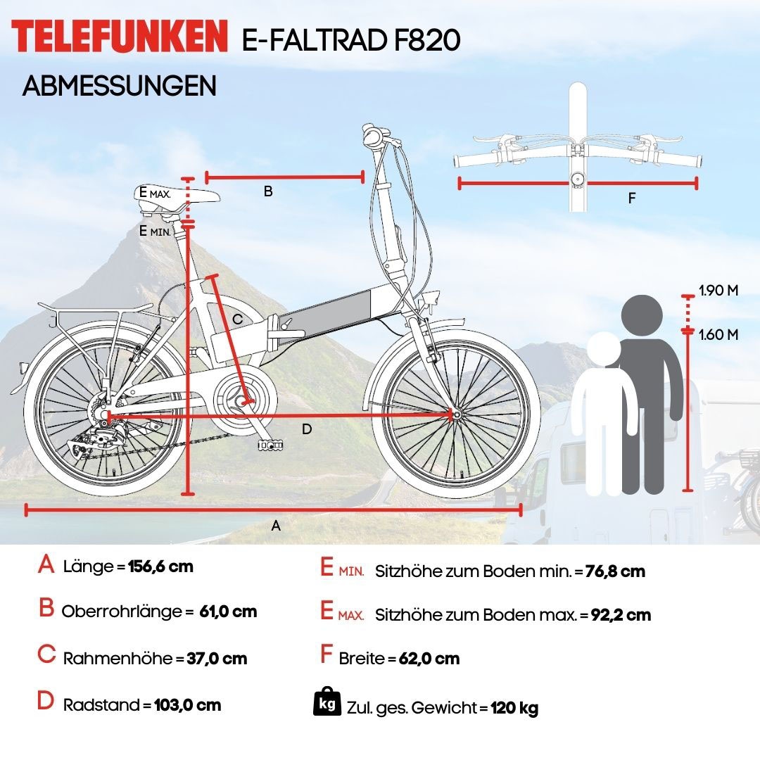 Telefunken E-Bike »Kompakt F820«, 6 Gang, Shimano, Tourney, Heckmotor 250 W, Pedelec, Elektrofahrrad für Damen u. Herren