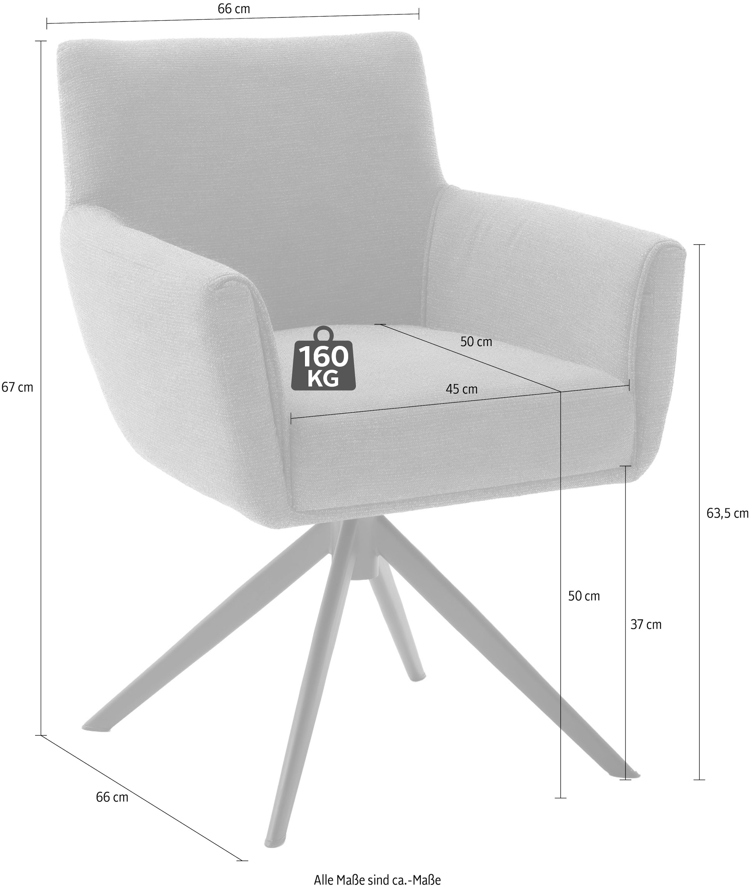 MCA furniture 4-Fußstuhl »WILSON Esszimmerstuhl, Armlehnstuhl, Polsterstuhl, modern«, (Set), 2 St., Leder, Stuhl, Armlehnenstuhl, drehbar, Taschenfederkern, belastbar 160 kg,XXL