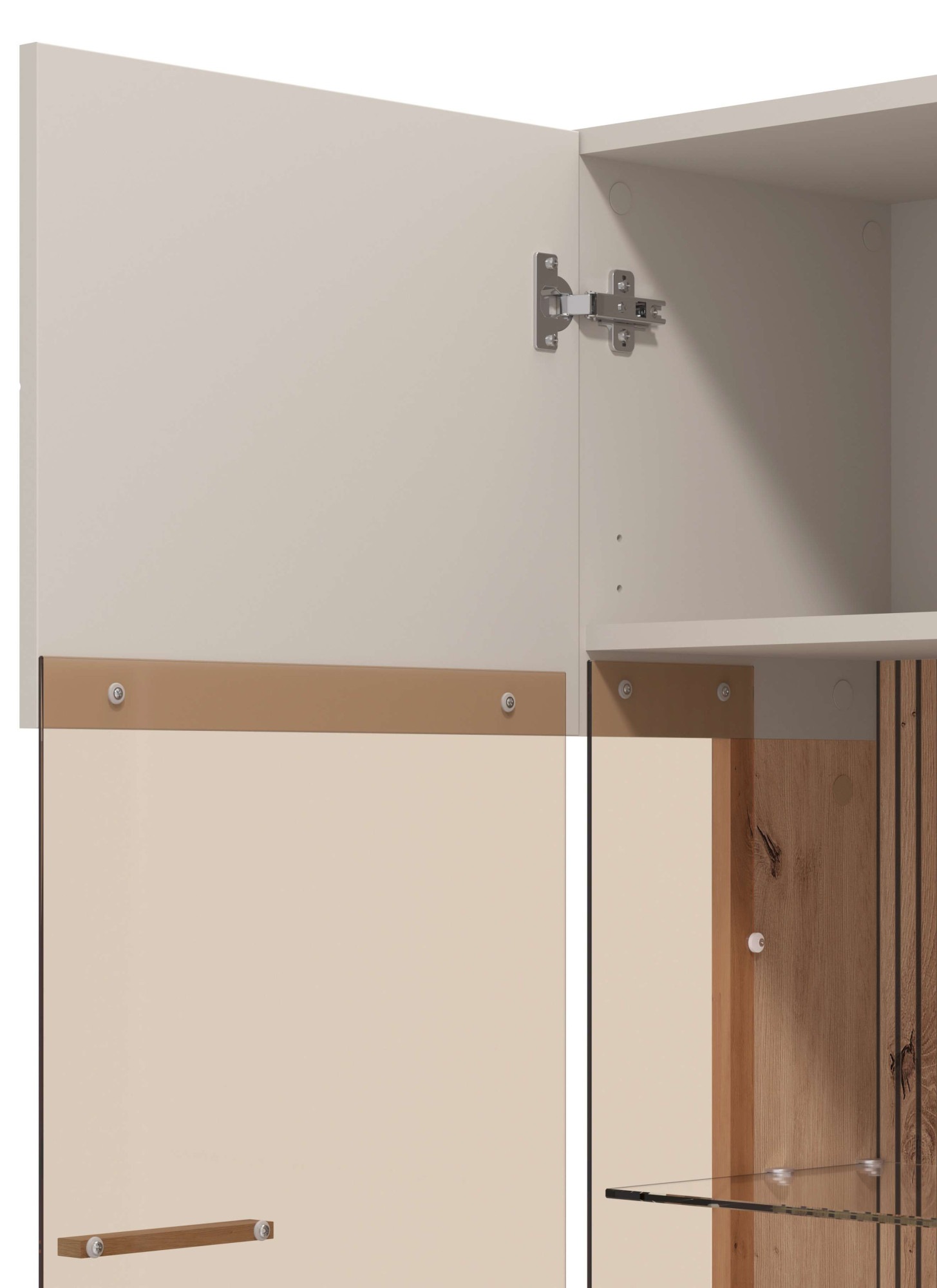 Home affaire Highboard »Essex, Hochkommode, Vitrine, Glasvitrine, Kombi-Highboard« Modernes Highboard in Kaschmir mit Glasfront & Lamellen-Optik