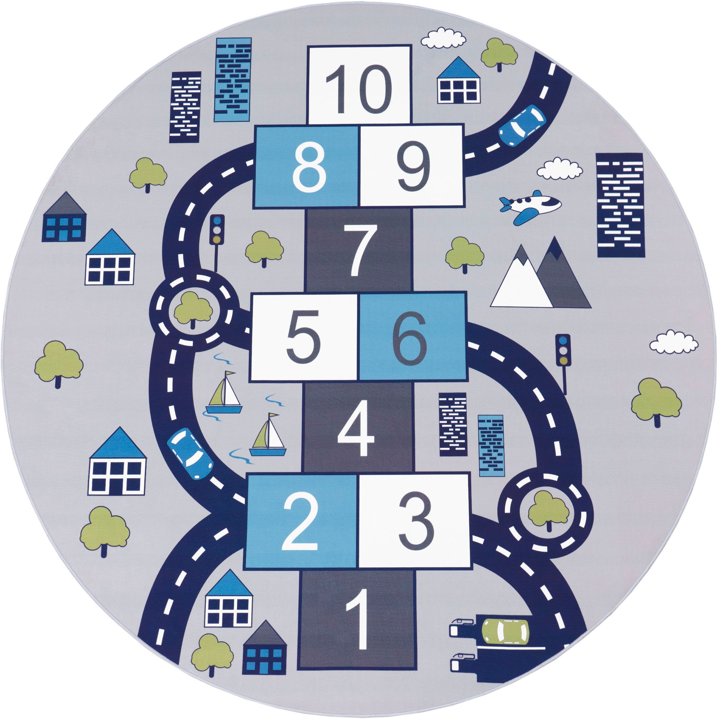 Paco Home Kinderteppich "Bino 565" rund 4 mm Höhe Kurzflor, Straßen-Spiel-T günstig online kaufen