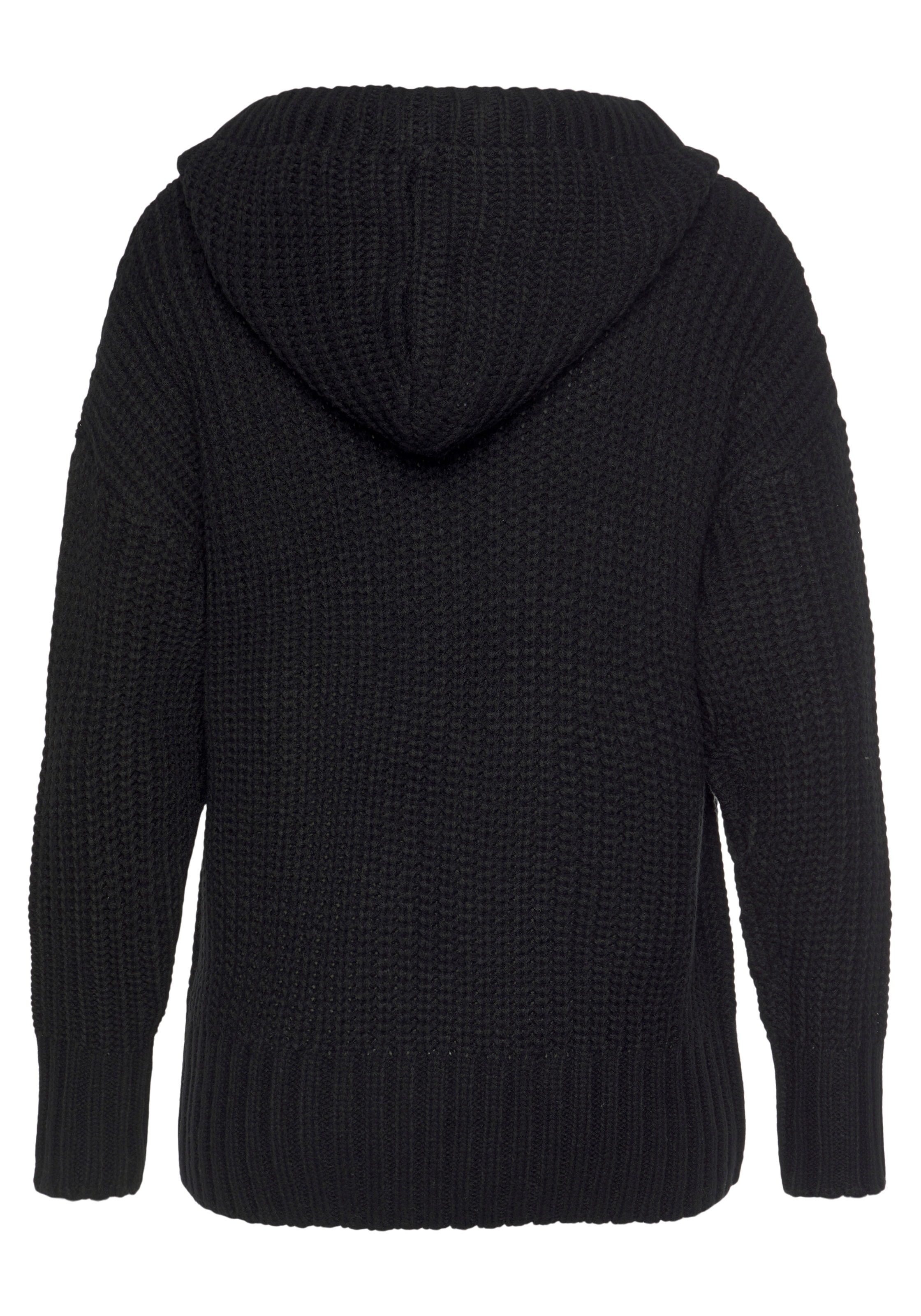 Kapuzenpullover LASCANA, Damen, Gr. 40/42, schwarz, Grobstrick, Obermaterial: 100% Polyacryl, unifarben, figurumspielend hüftlang, Rippstrickbündchen, Pullover Kapuzenpullover, aus weichem Grobstrick, weicher Strickpullover mit Kapuze 3