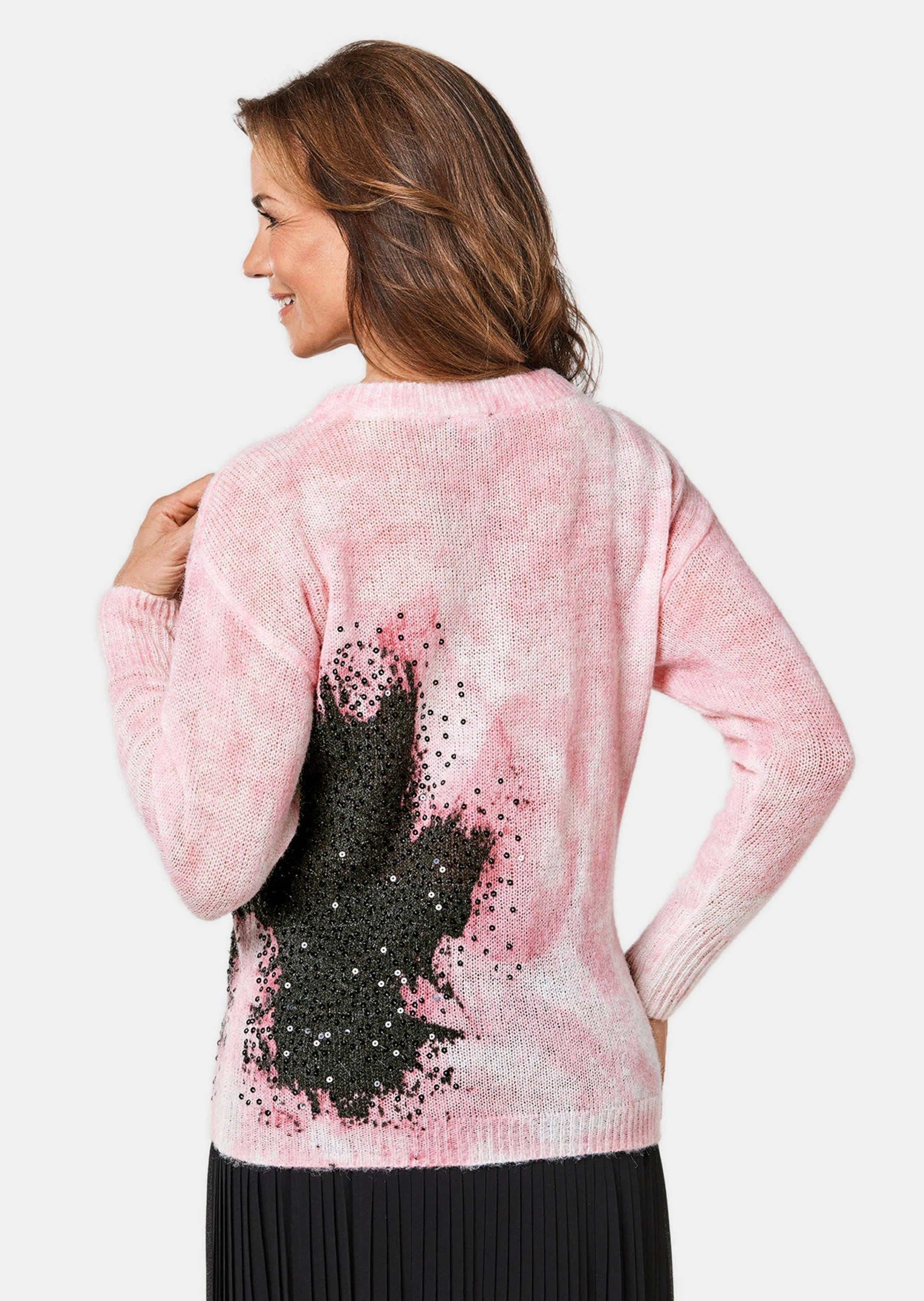 GOLDNER 2-in-1-Pullover »Pullover Kurzgröße - Pullover mit femininem Druck und Pailletten«