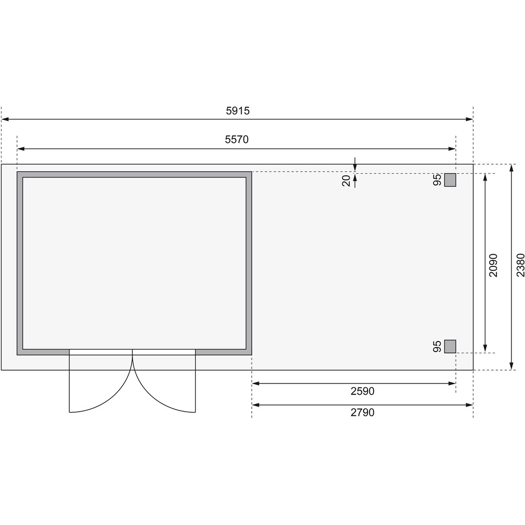 Karibu Gartenhaus »Arnis«, (Set), mit Anbaudach 2,80 cm Breite