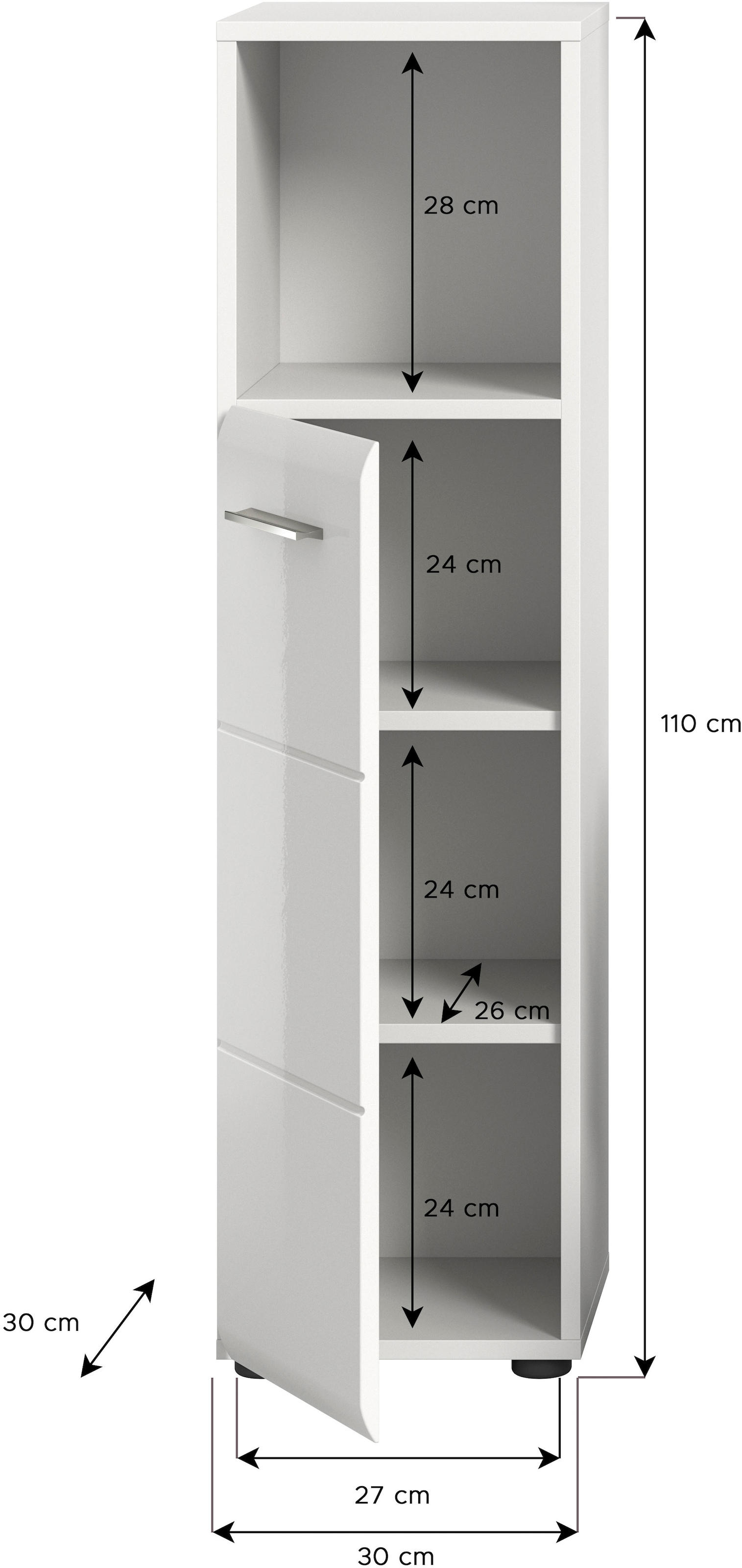 INOSIGN Midischrank »FLORENZ, TOPSELLER!, Höhe 110 cm, 1 Tür, 2 Fachböden, 1 offenes Fach«, Türanschlag wechselbar, hochwertige MDF Front, Badschrank, Bad