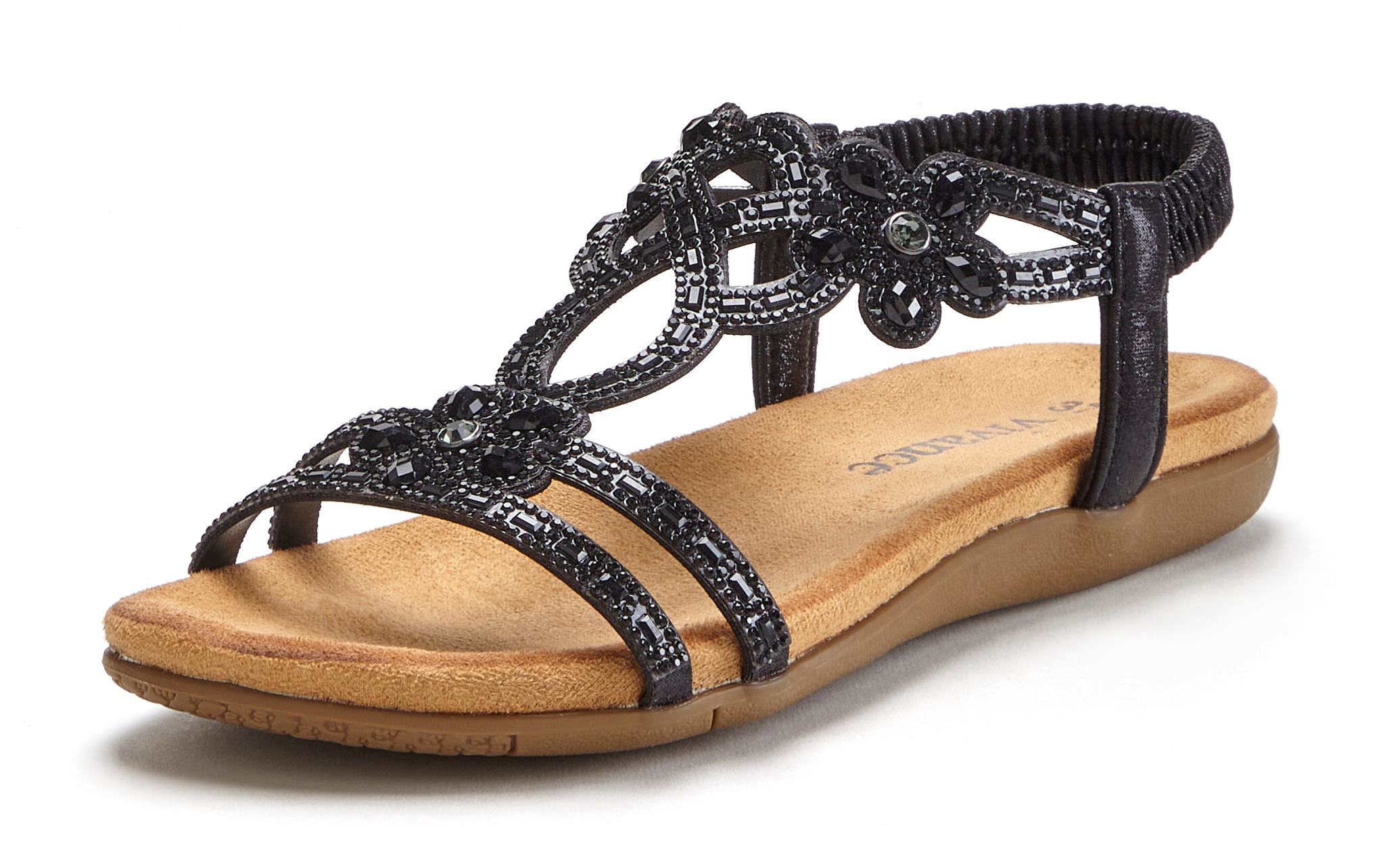 Thumbnail - Vivance Sandale "Sommerschuh", Sandalette, Sommerschuh mit elastischen Riemen & Glitzersteinen VEGAN