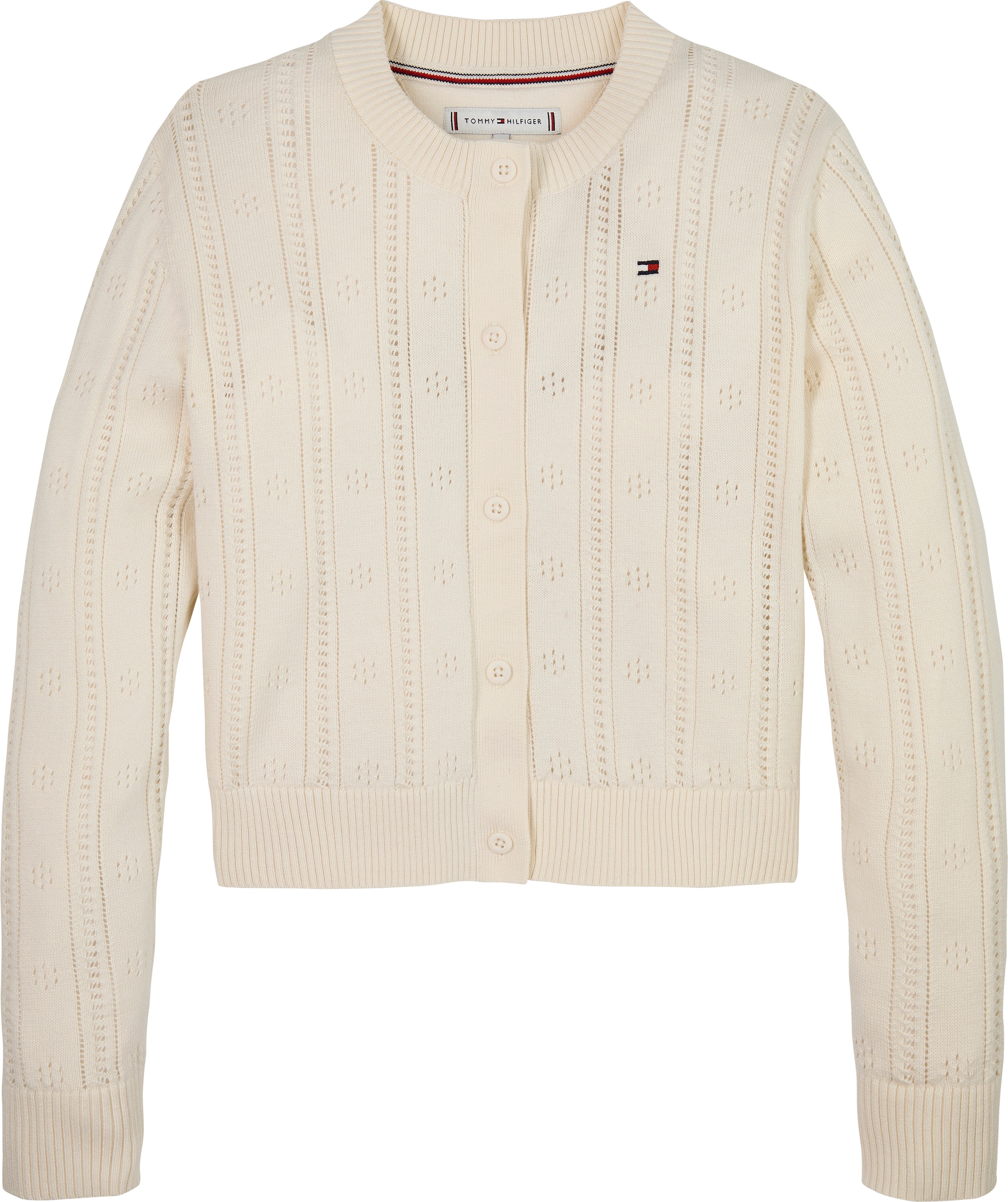 Tommy Hilfiger Strickjacke »POINTELLE CARDIGAN LS«, für Kinder bis 16 Jahre, mit süßem Muster