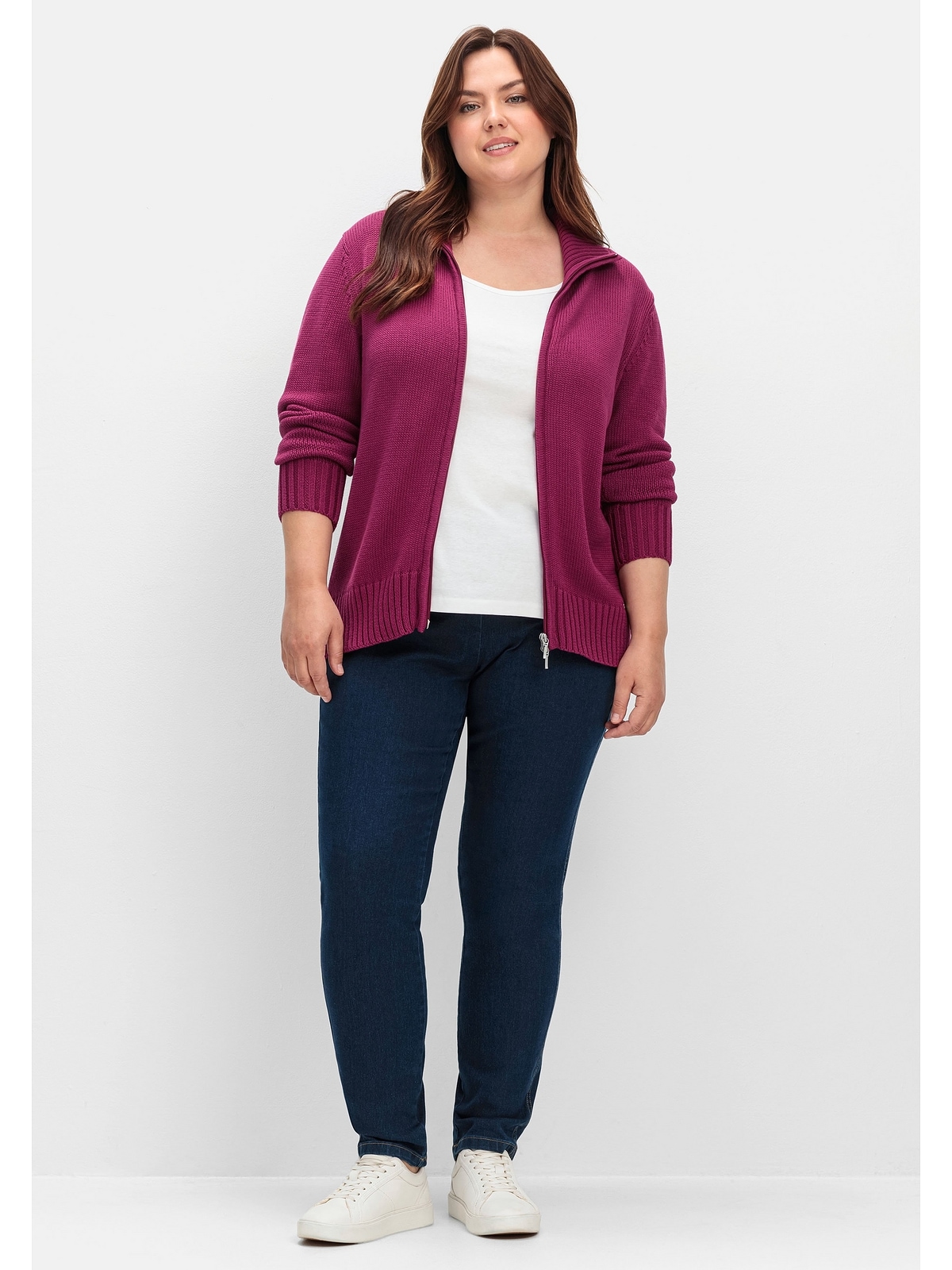 Sheego Strickjacke »Große Größen«, mit Troyerkragen und 2-Wege-Zipper