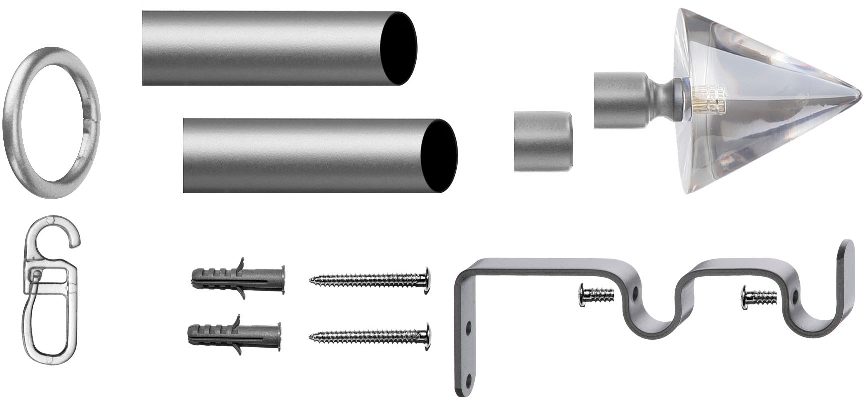 indeko Gardinenstange »Kegel Glas klar«, 2 läufig-läufig, Fixmaß, Komplett-Set inkl. Ringen und Montagematerial