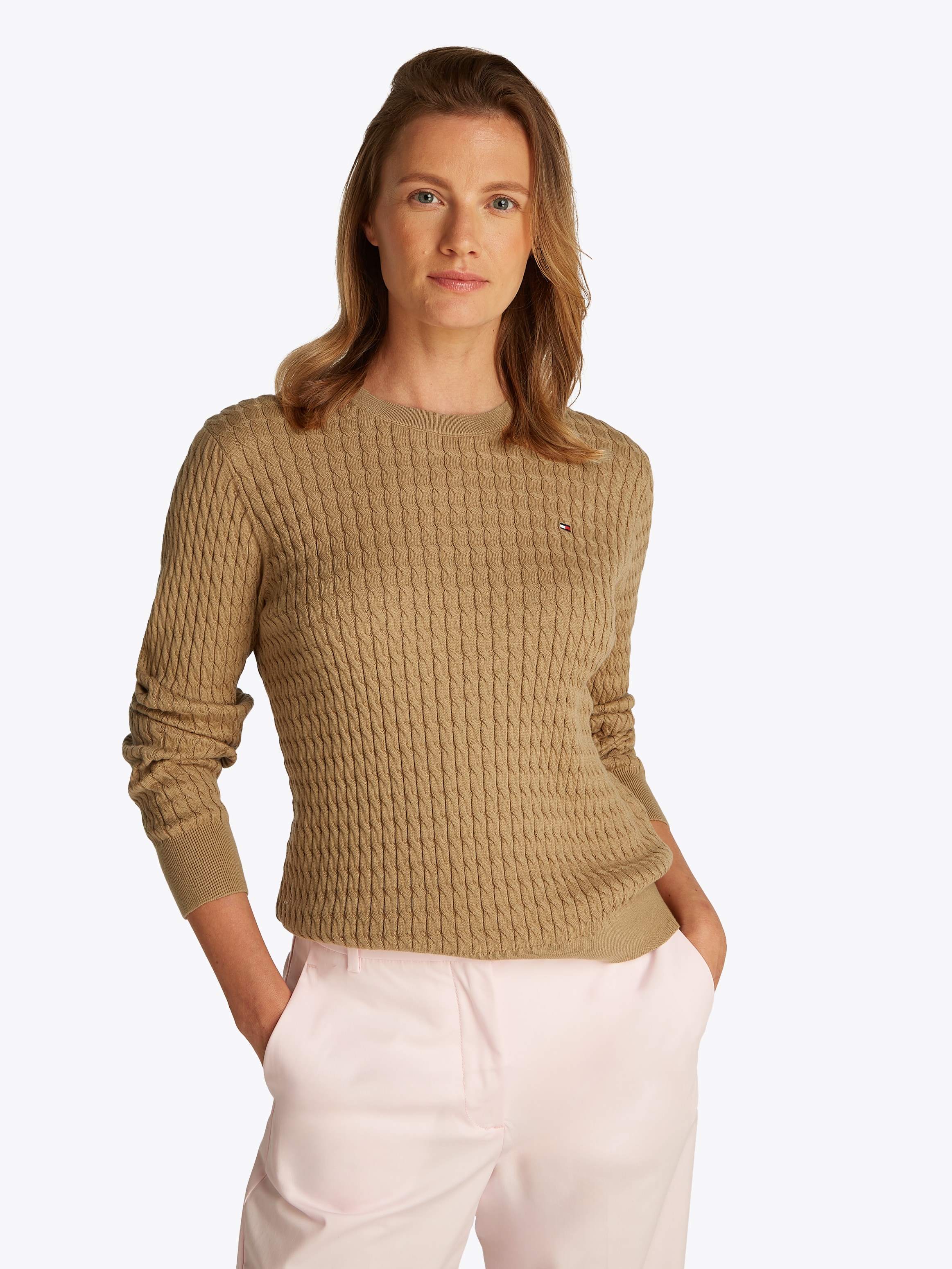 Tommy Hilfiger Rundhalspullover "CO CABLE C-NK LS SWEATER", mit Zopfmuster günstig online kaufen