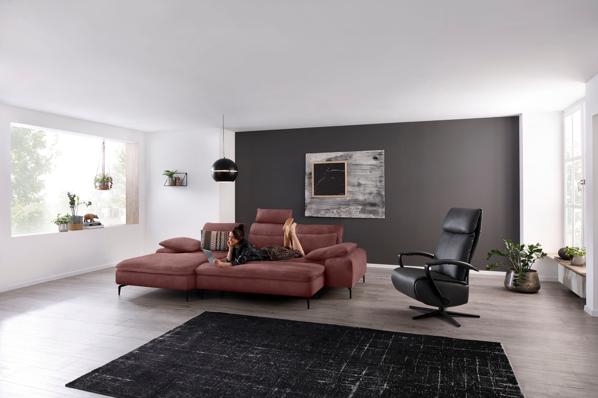 W.SCHILLIG Ecksofa "valentinoo, Designsofa, bequem, elegant und zeitlos, L-Form" inklusive Hocker, mit Sitztiefenverstellung, Breite 299 cm