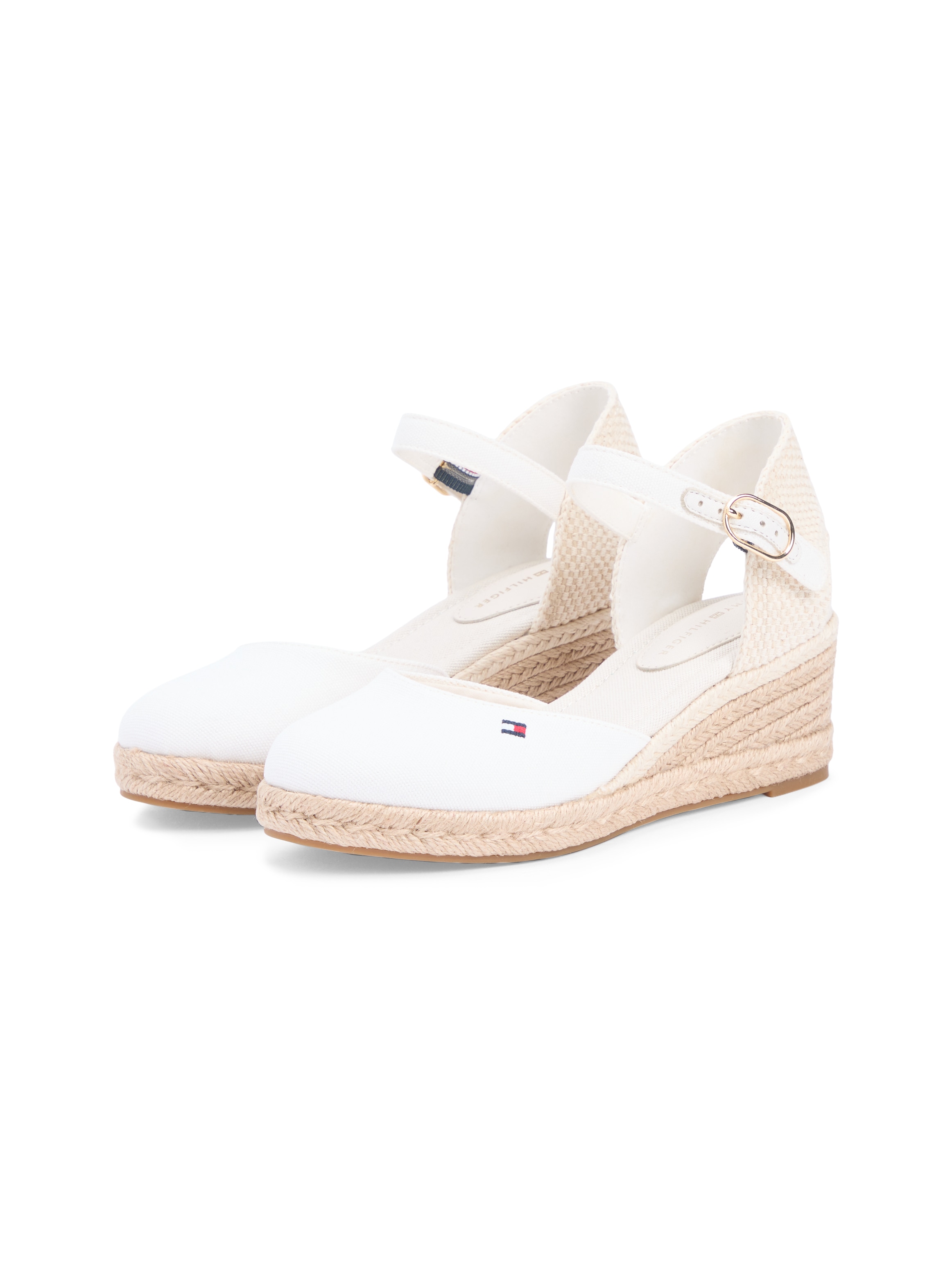 Tommy Hilfiger Keilsandalette "MID WEDGE ESPAD CLOSED TOE" Plateau, Sommerschuh mit verstellbarer Schnalle, schmale Form