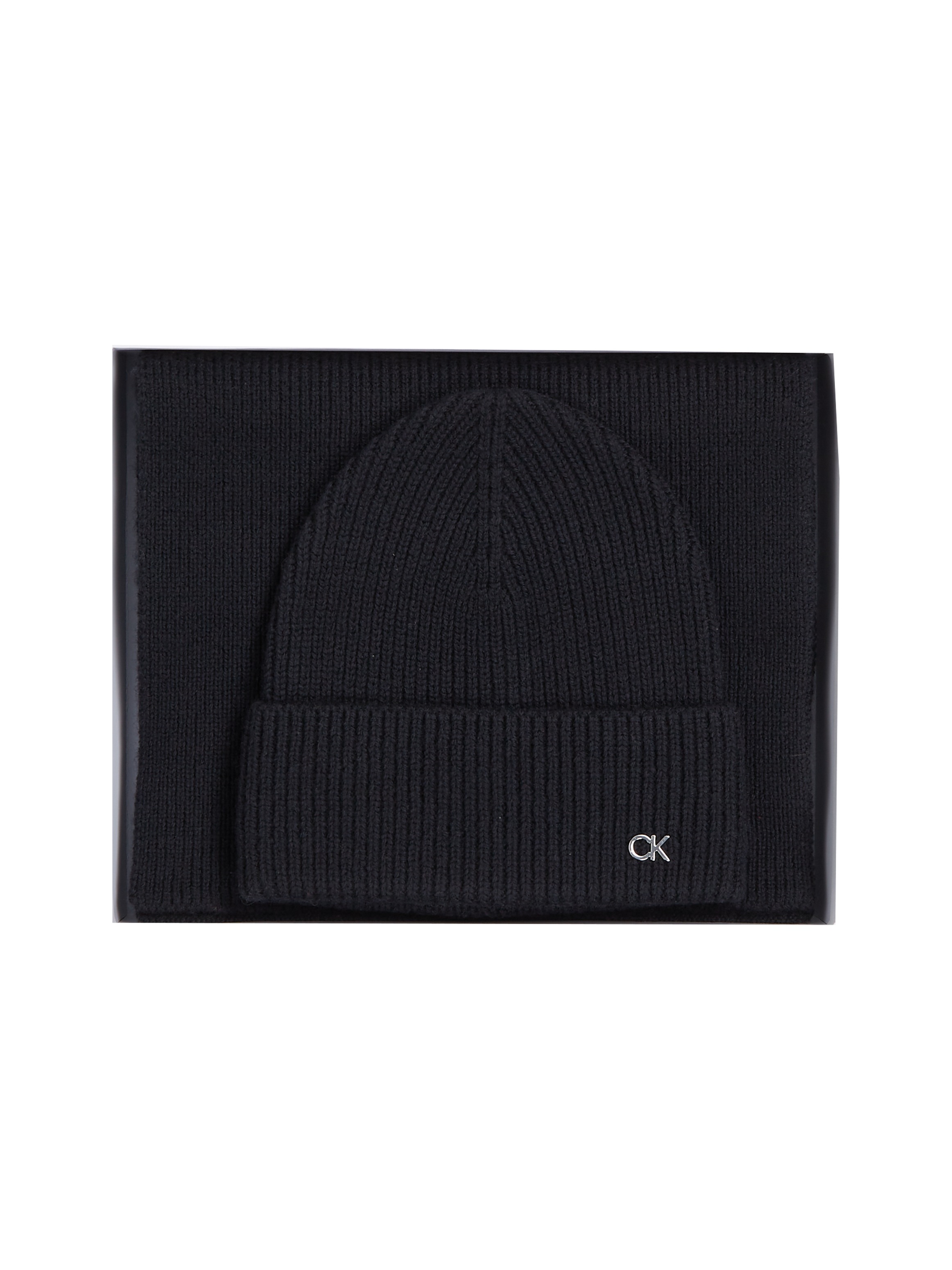 Calvin Klein Strickmütze »CK METAL CHUNKY BEANIE & SCARF«, (Set), mit Logozeichen