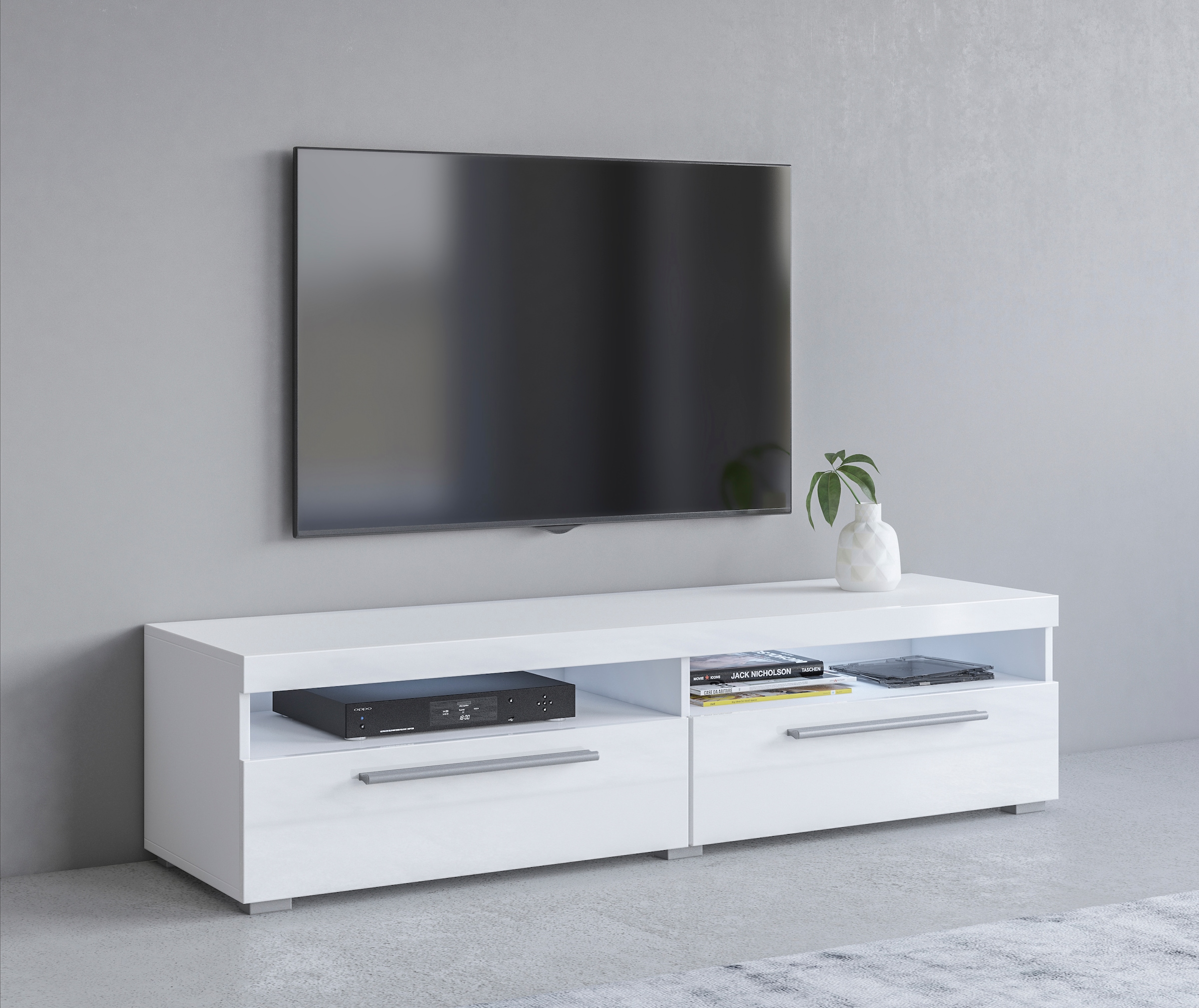 INOSIGN Lowboard "India,Breite 140 cm, stilvolle Fernsehschrank mit offenen Fächern", TV-Board ohne Beleuchtung, TV-Komm