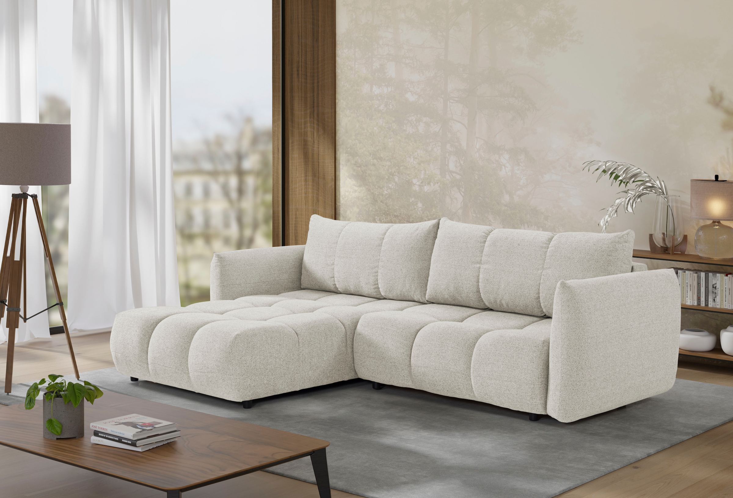 exxpo - sofa fashion Ecksofa "Livonia, B/T: 260/187, modern & praktisch für kleine Räume" Mit Bettfunktion & Bettkasten,hoher Sitzkomfort,inkl. Steppung, L-Form