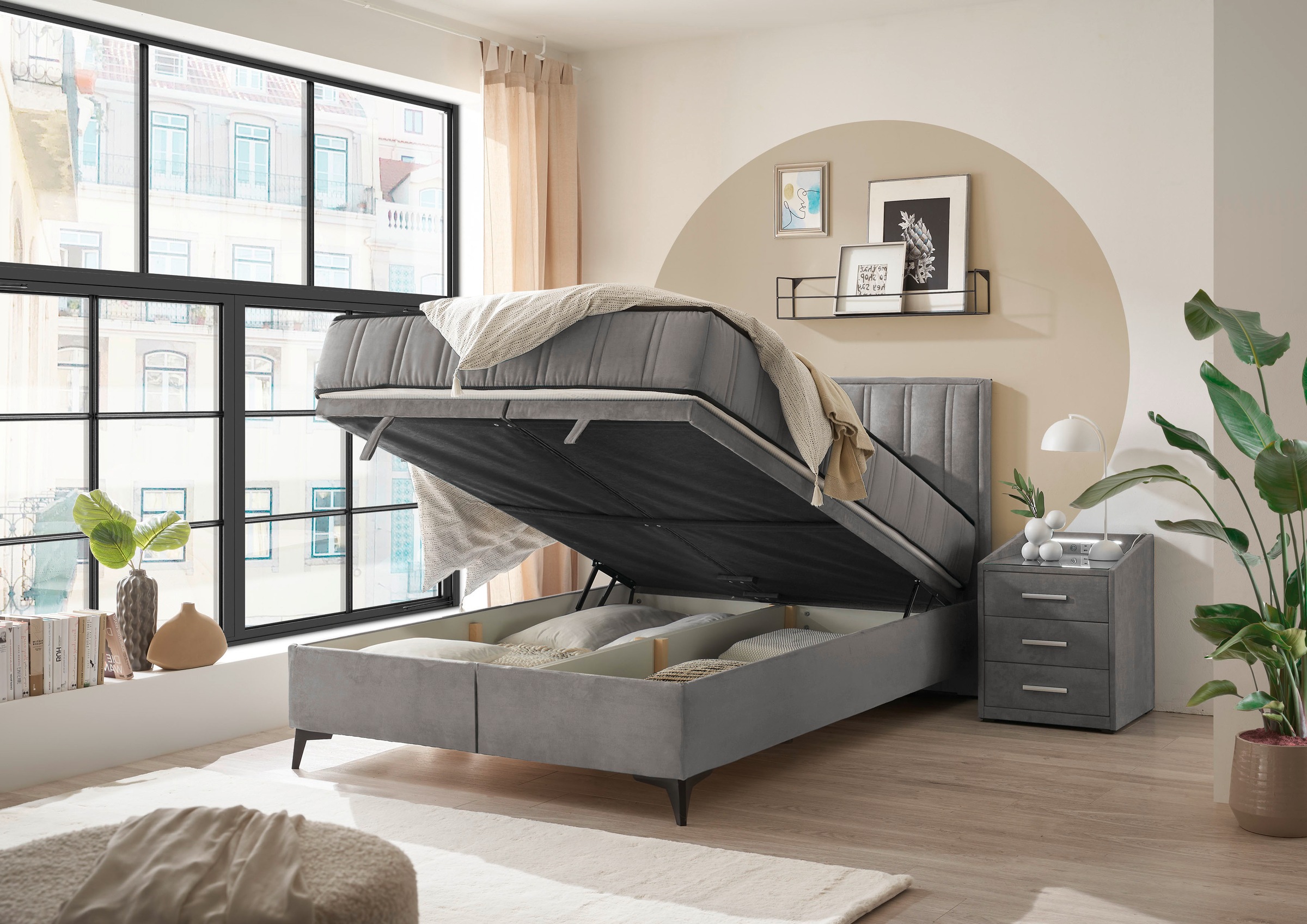 ED EXCITING DESIGN Boxbett »Monroe inkl. Bettkasten, erhältlich in den Breiten 120cm & 140cm«, Duo-Matratze - feste Seite mit Kokosmatte