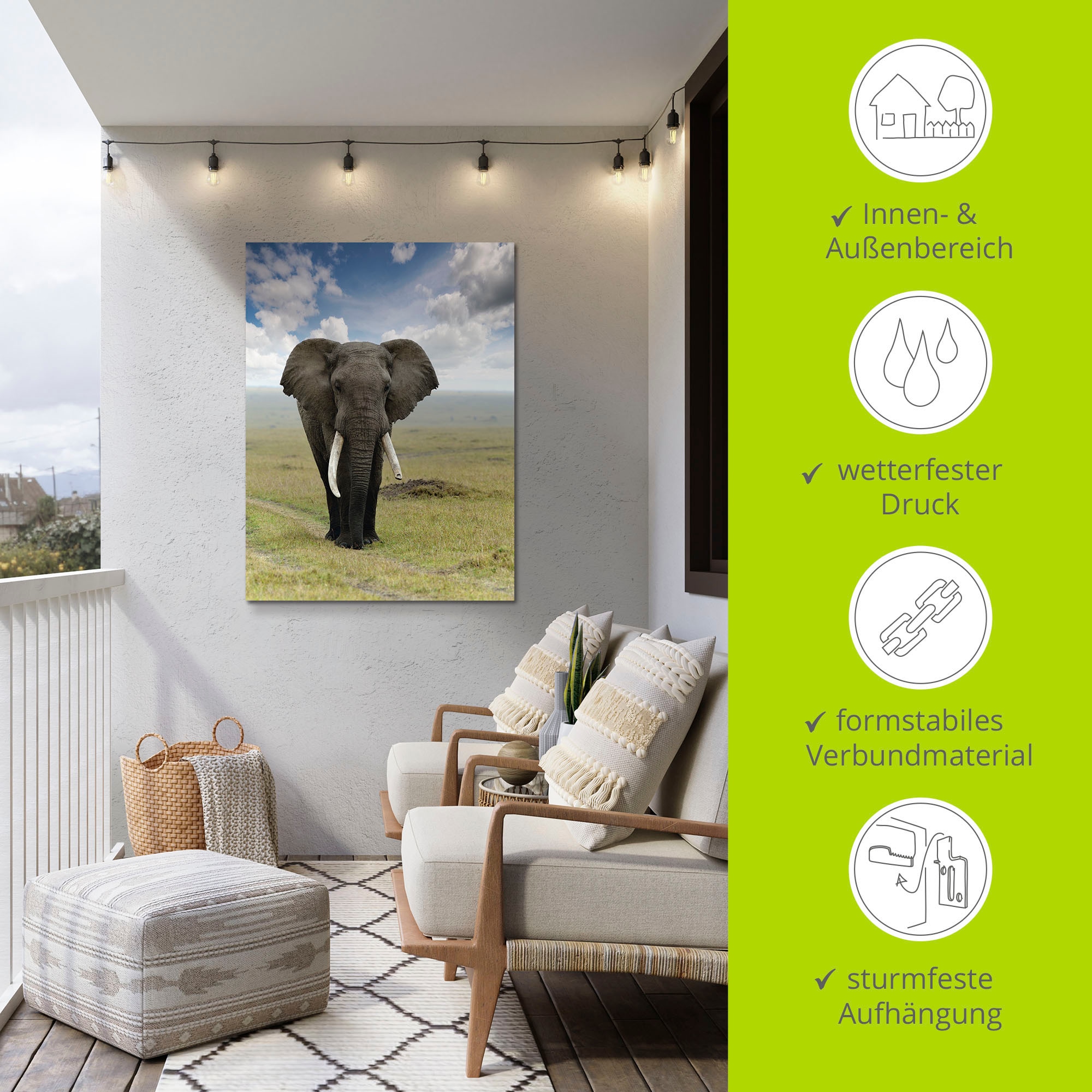 Artland Wandbild »Elefant« Wildtiere 1 Stk. tlg. als Alubild, Outdoorbild, Leinwandbild, Poster in verschied. Größen