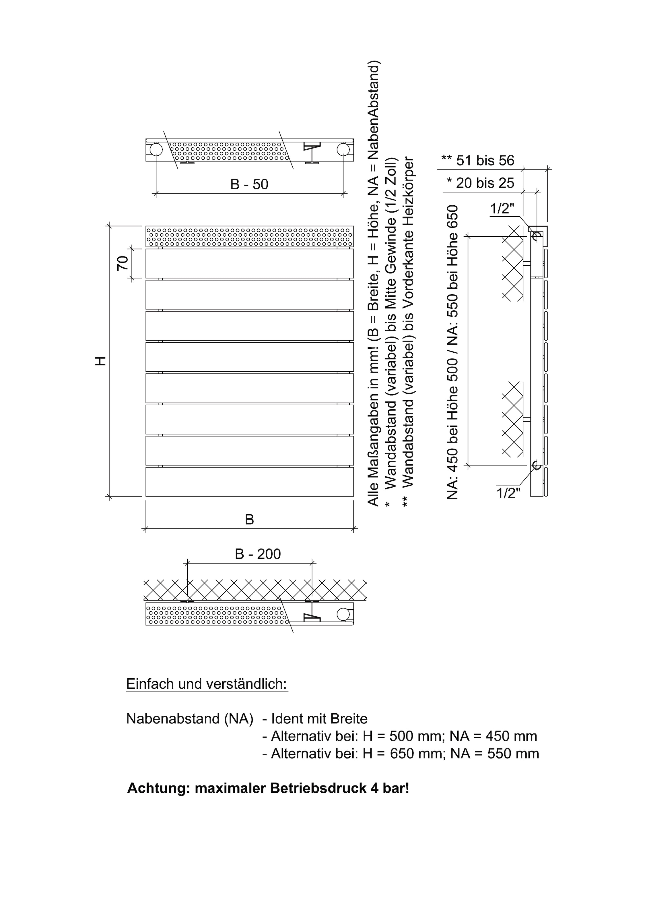 Ximax Badheizkörper »Pep 650 mm x 500 mm«, 426 Watt, Seitenanschluss NA: 550 mm, weiß