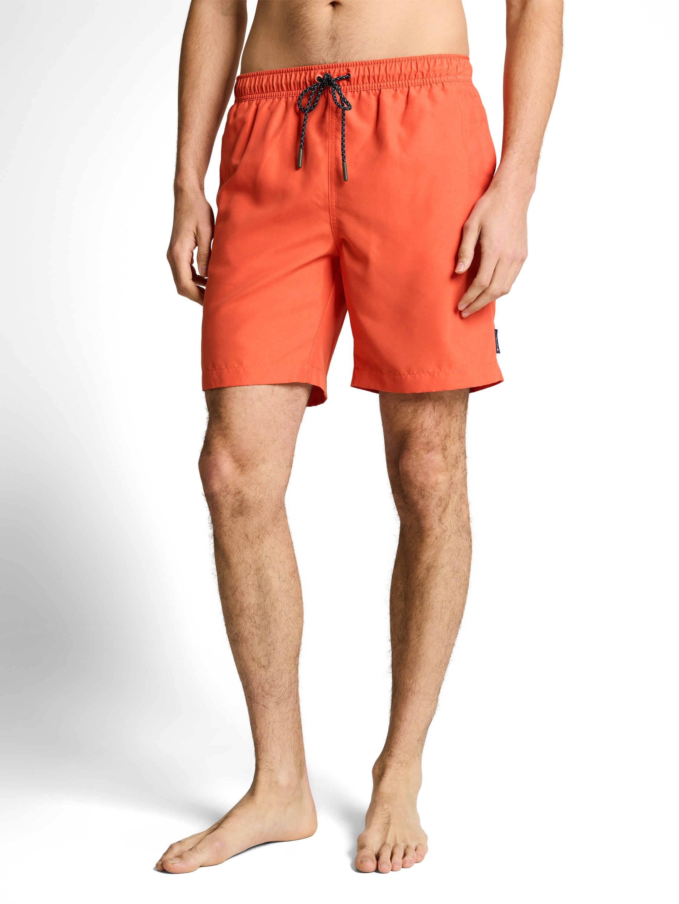 Badeshorts TOM TAILOR, Gr. M, N-Gr, chili prange, Web, Polyester, Badehosen Badeshorts, unifarben, mit Gummizug und Kordel