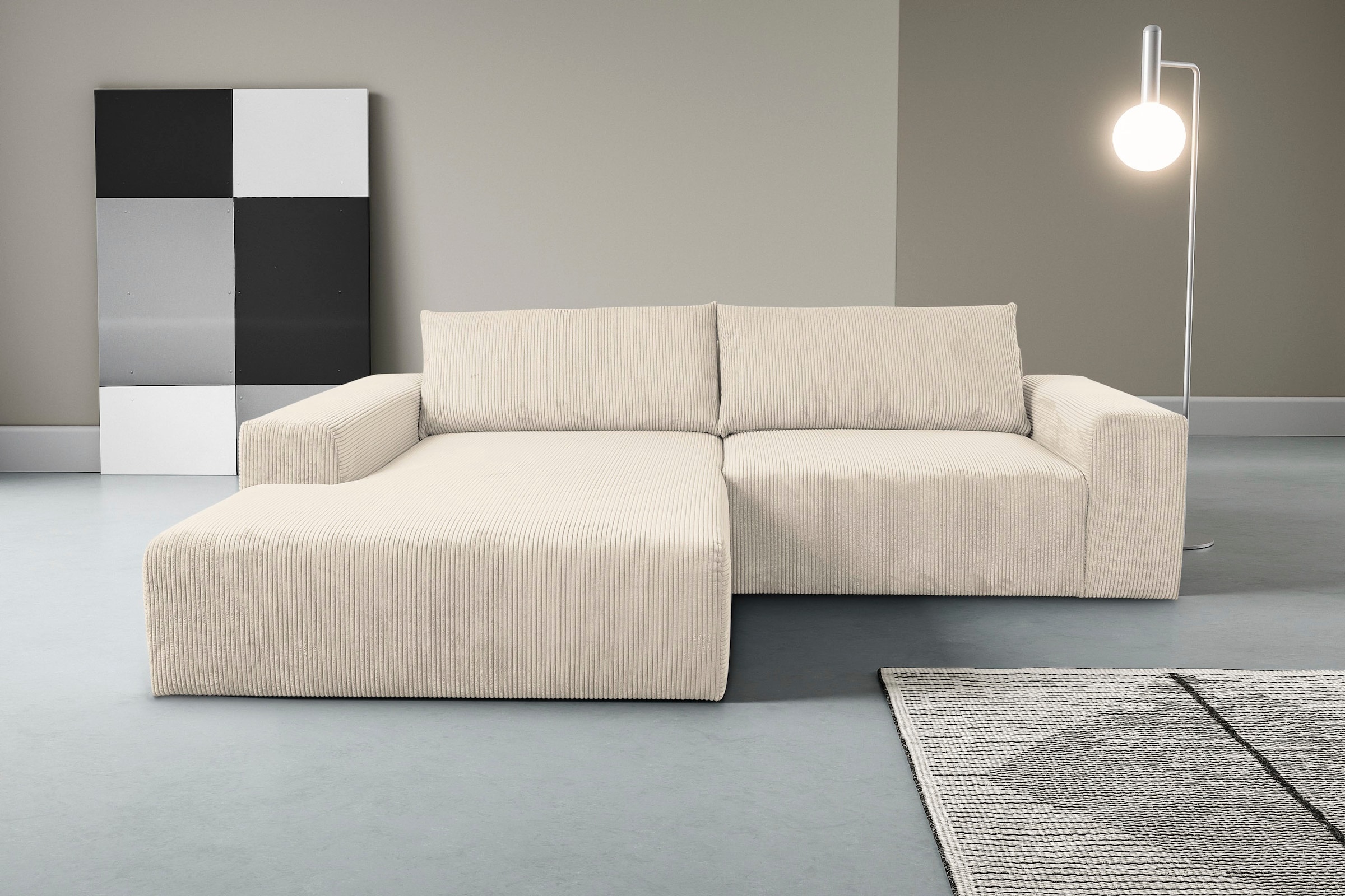 WERK2 Ecksofa "Rio 262 x 188 cm, modern & bequem, aktuelles Design, breite Armlehnen" Cord, L-Form