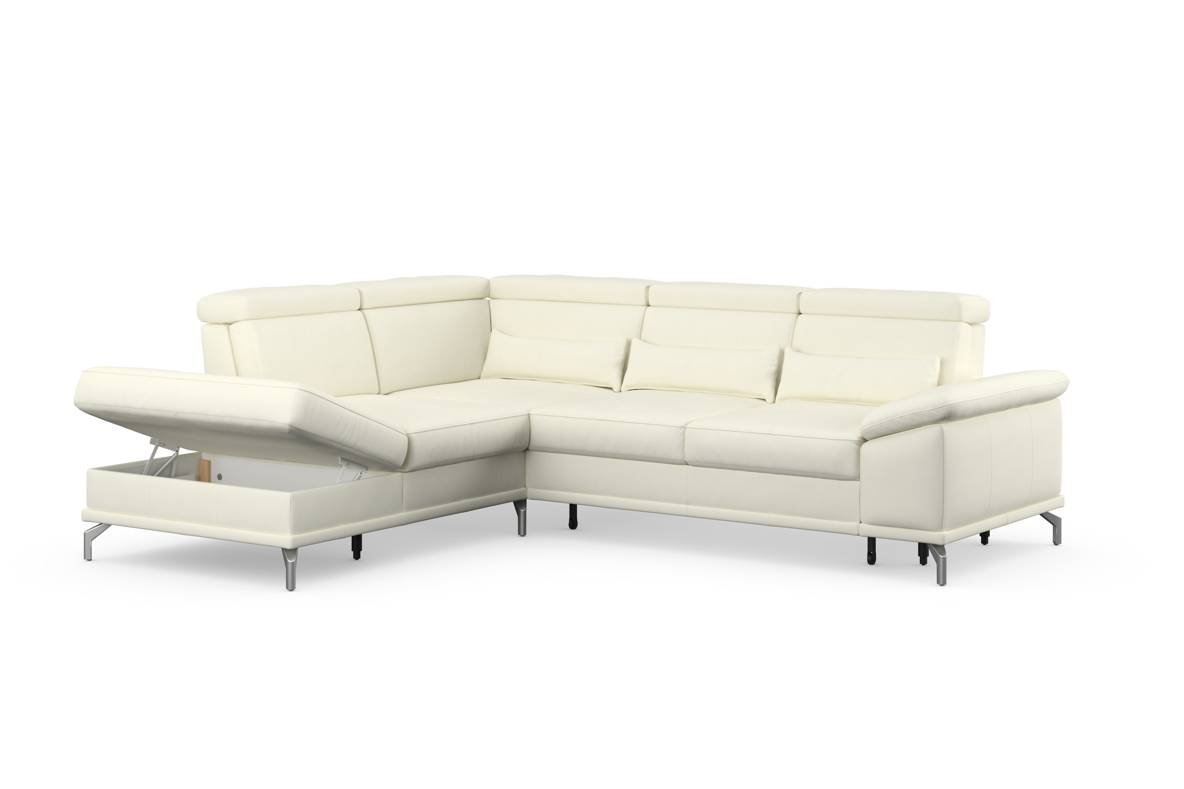 sit&more Ecksofa »Cabrio L-Form, mit Sitztiefenverstellung, Arm- und Kopfteilverstellung«, 3 Nierenkissen, Federkern, optional Bettfunktion und Stauraum