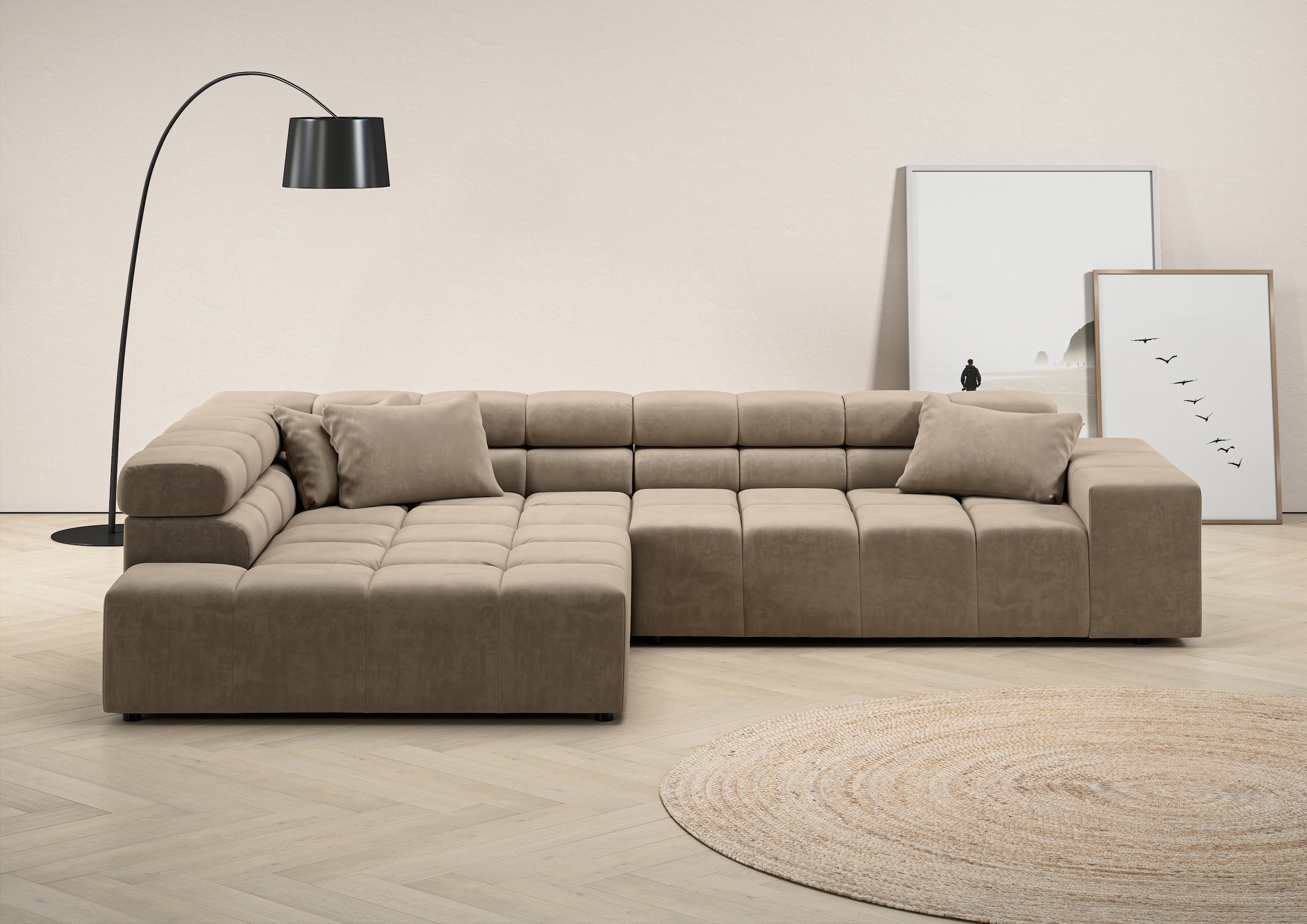 Home affaire Ecksofa "Ancona, Ecksofa, incl. Kopfteilverstellung, Breite 319 cm, L-Form" wahlweise motorische Sitztiefenverstellung, auch in Cord + Easy Care
