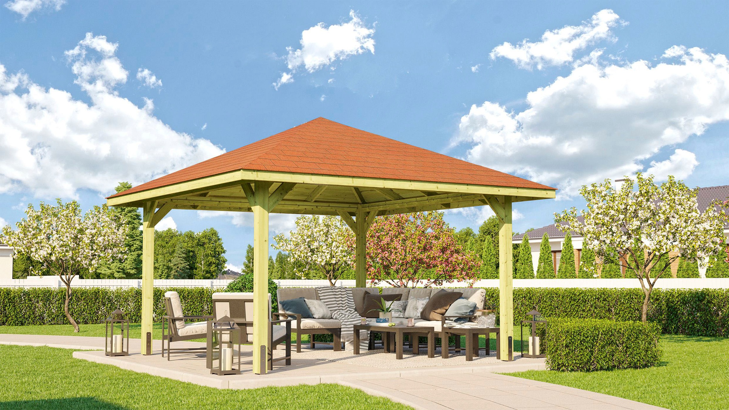 weka Pavillon »Gartenoase 651 A Gr.1, inkl. roten Dachschindeln«, 19 mm Massivholzdach