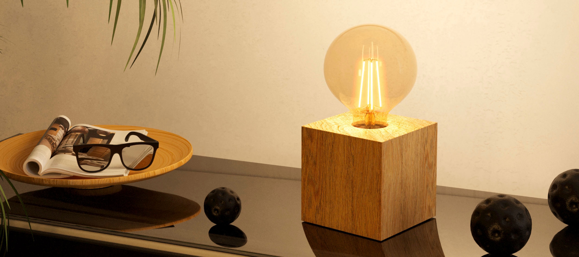EGLO Tischleuchte »PRESTWICK 2«, Leuchtmittel E27 | Leuchtmittel wechselbar-ohne Leuchtmittel, Nachttischlampe, Deko, wohnlich, Schalter am Kabel, 9,5x9,5x9,5 cm