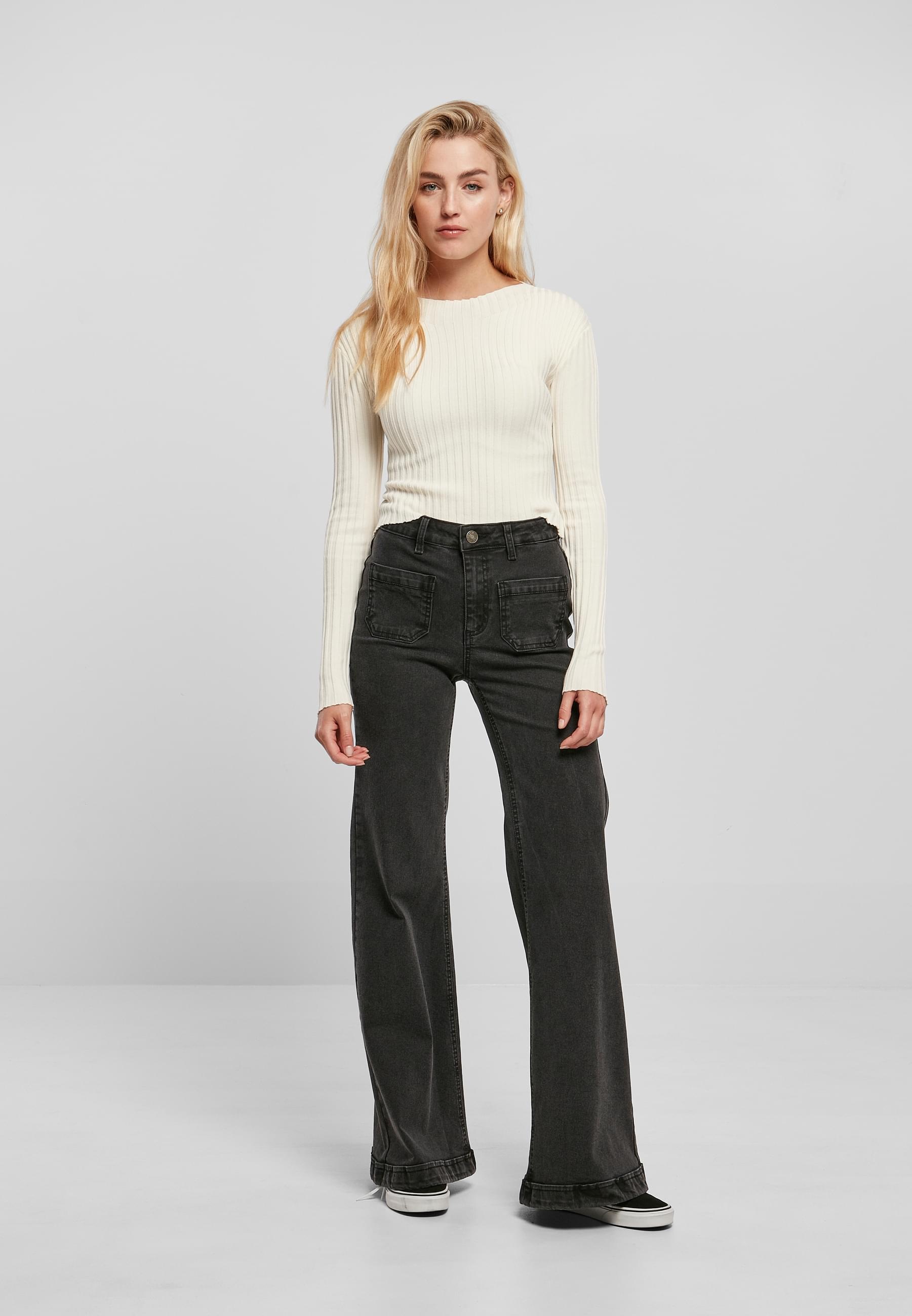 URBAN CLASSICS Rundhalspullover »Urban Classics Damen Ladies Short Rib Knit Twisted Back Sweater«, (1 tlg.)
