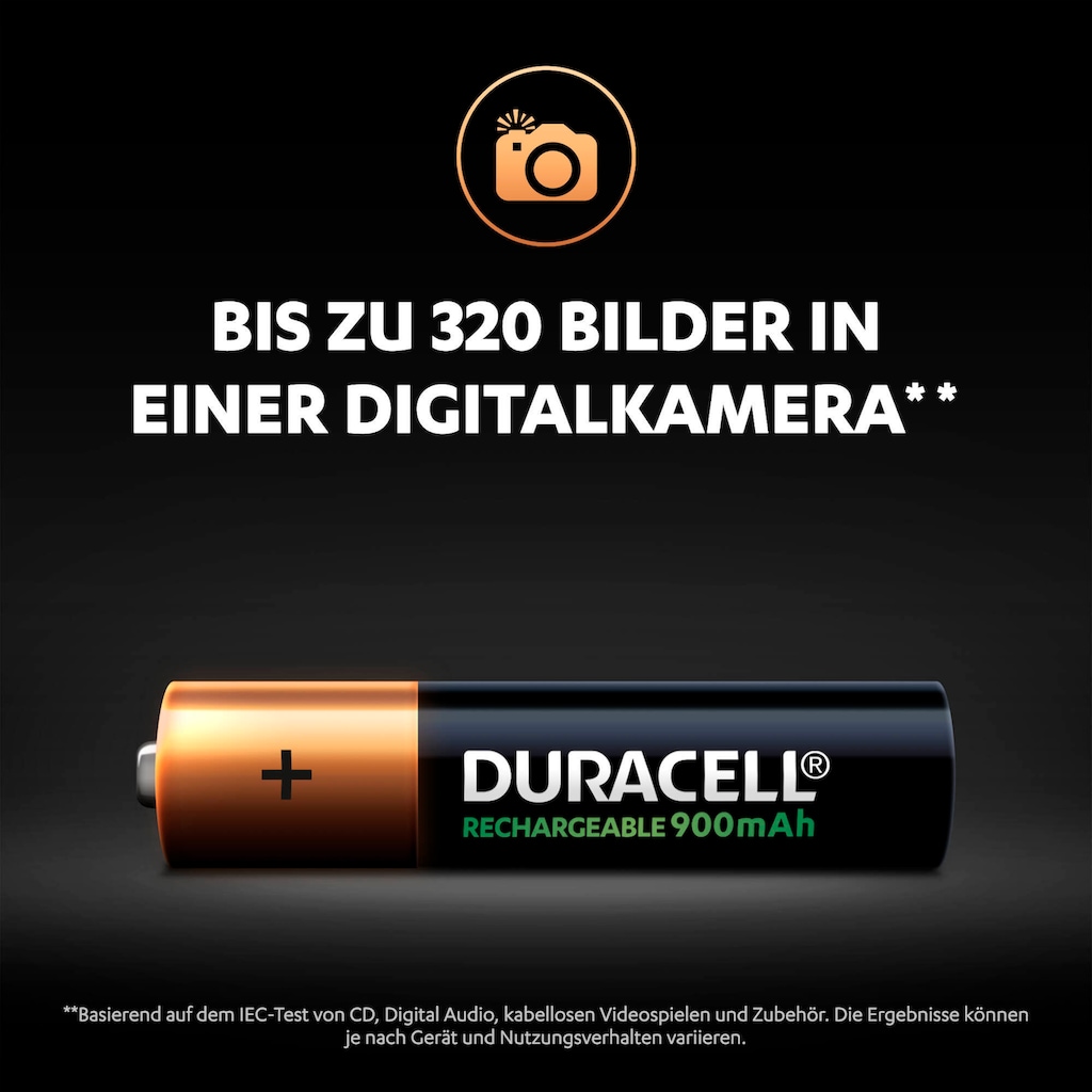 Duracell Batterie »4er Pack Rechargeable AAA 900mAh«, (Packung, 4 St.)