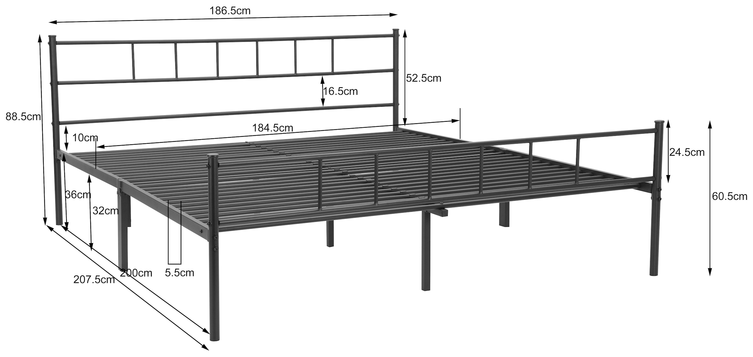INOSIGN Metallbett »Amrum Bett Bettgestell Bettrahmen Einzelbett Doppelbett Stahlbett«, (in 4 Breiten wählbar - 90, 140, 160, 180 cm), Schlafzimmerbett inkl. 26 Lattenroste zum Schutz der Matratze
