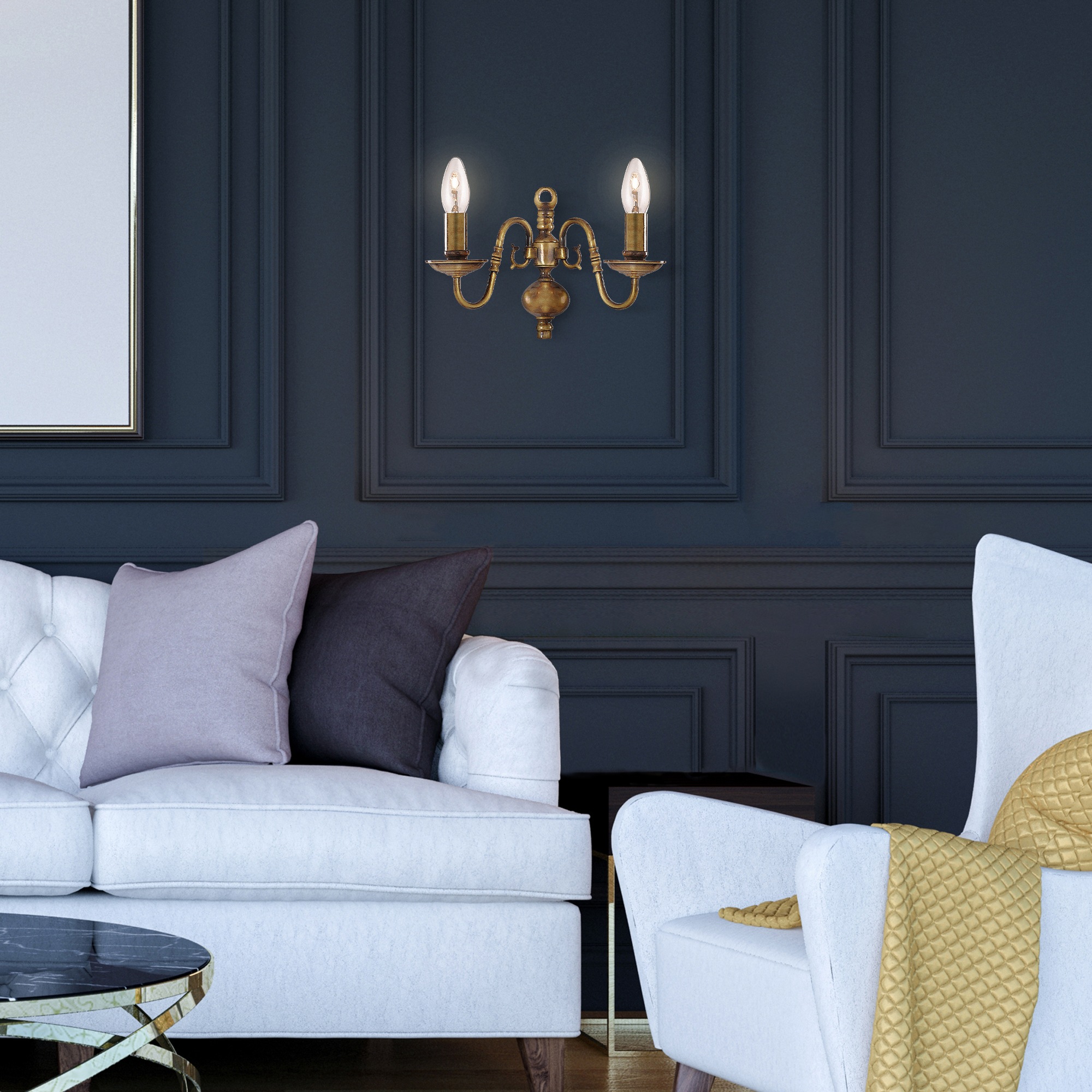 Searchlight Wandleuchte »Flemish 2Lt Wandlampe - Massives Messingmetall« E14 1 Stk.