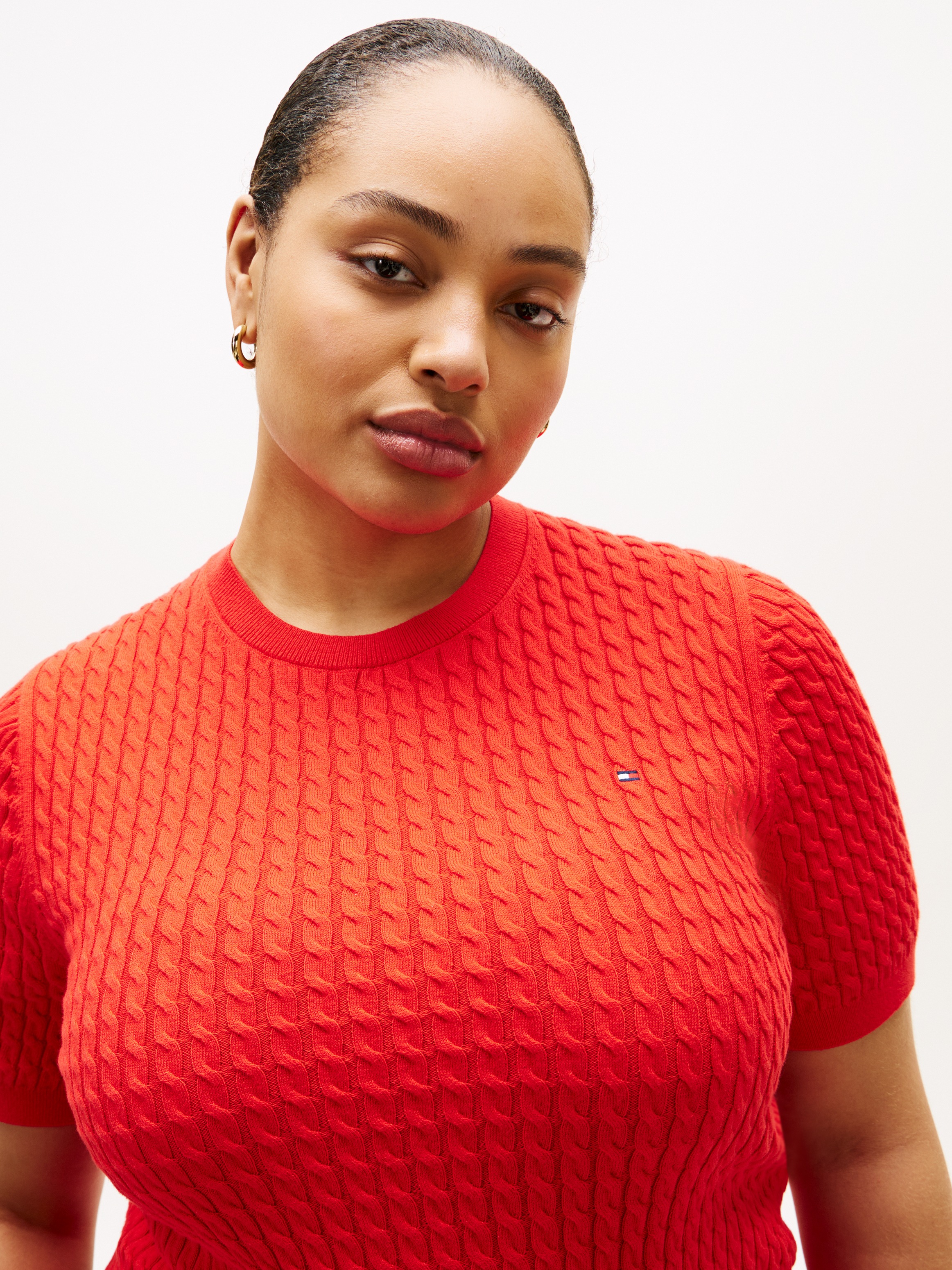 Tommy Hilfiger Curve Rundhalspullover "CRV CO CABLE FINE GG CNK S/S SWT" in günstig online kaufen