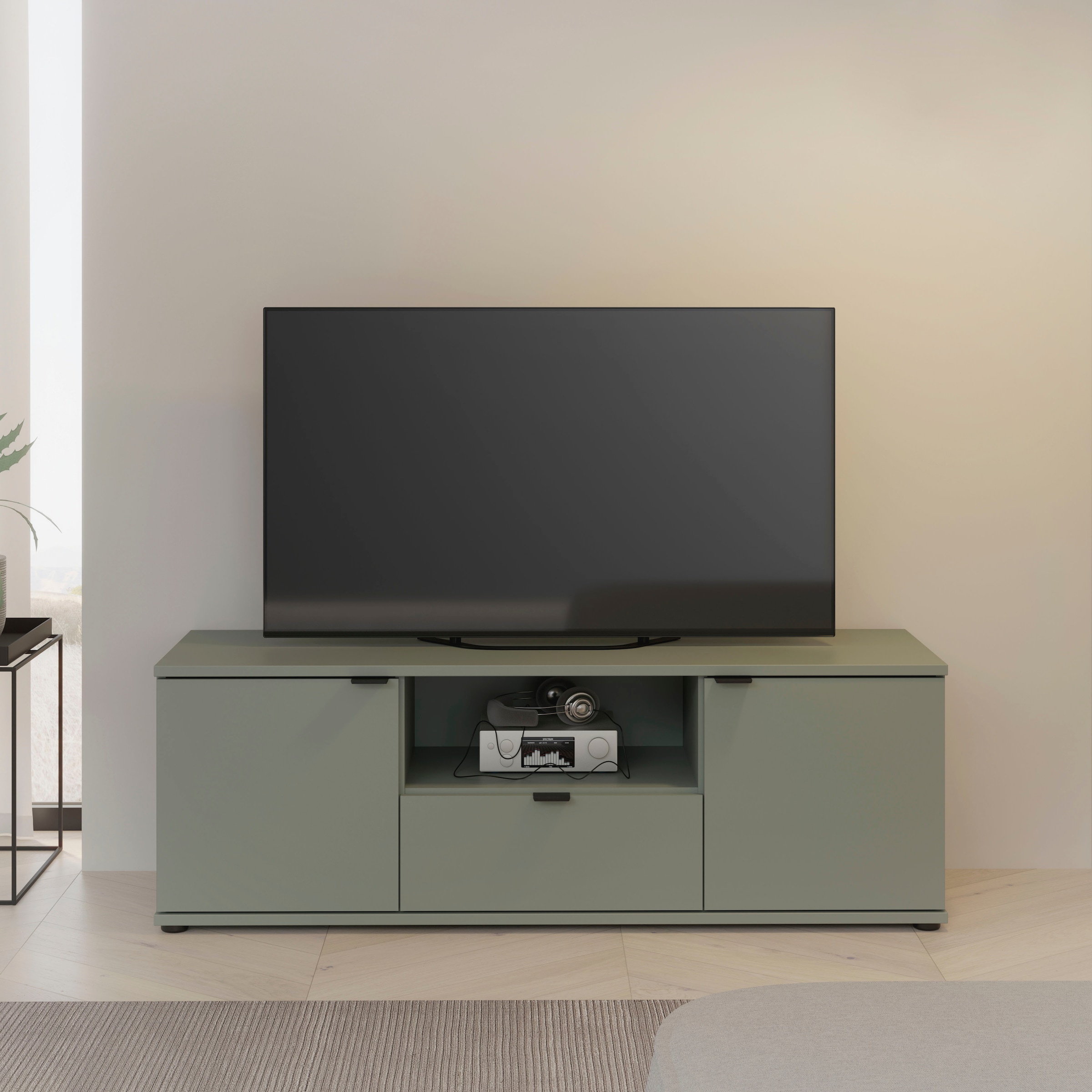 FORTE Lowboard "Ganymede" Breite 129,8cm, TV Board, Stauraum, Schublade; Metallgriffe, Kabelführung