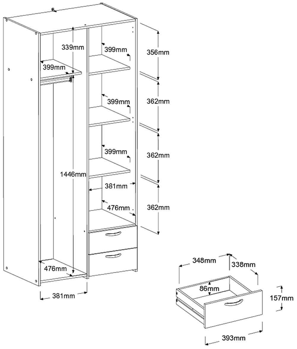 Parisot Jugendzimmer-Set »Reverse 12«, (2 tlg., Hochbett mit Schreibtisch und Kommode + Kleiderschrank, 2-türig), viel Stauraum, platzsparend, Schreibtisch und Kommode integriert