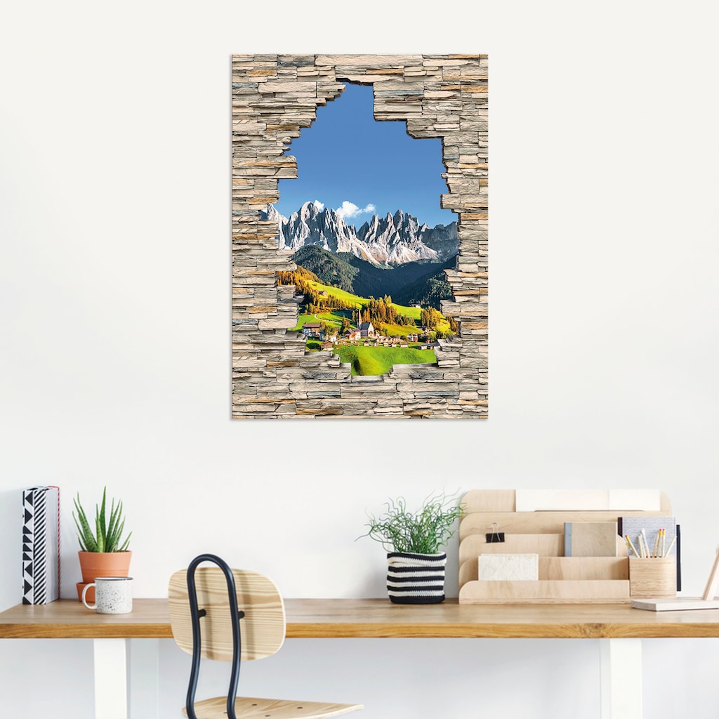 Artland Wandbild »Alpen Berge Santa Maddalena Stein Mauer«, Berge & Alpenbilder, (1 St.)