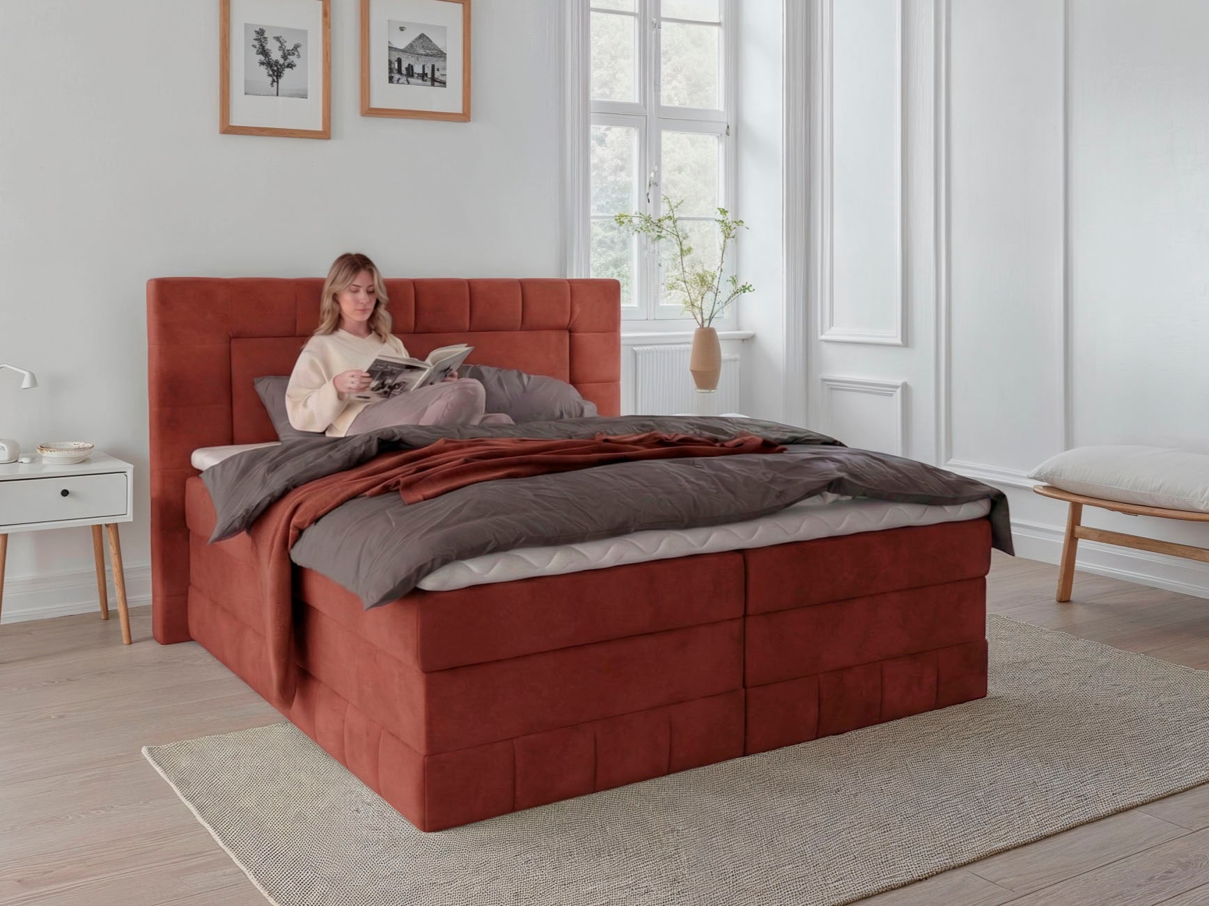 OTTO home Boxbett "PHILIPPA, Polsterbett mit Bettkasten, mit Taschenfederkernmatratze H3" mit Kaltschaum-Topper, Microfaser-Bezug, wahlweise mit LED-Beleuchtung