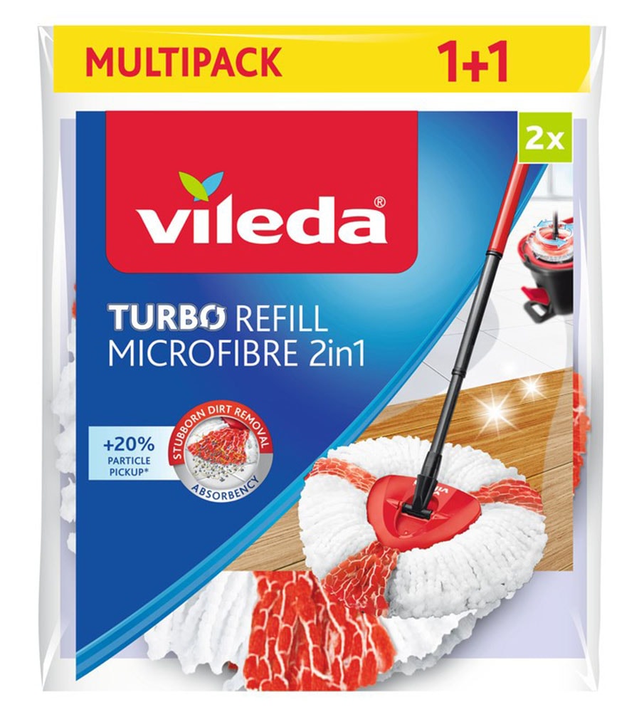 VILEDA Wischbezug "Vileda TURBO Refill Microfibre 2in1 Ersatzkopf Doppelpack", B:27cm H:30mm T:7cmweiß, rot, Putztücher, Ersatzkopf mit Dreiecksform
