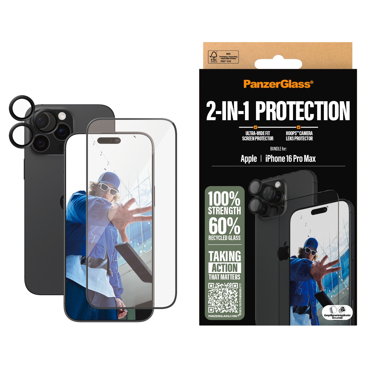 Displayschutzglas »2-in-1 Protection, Glass, Lens Protector«, für Apple iPhone 16 Pro...