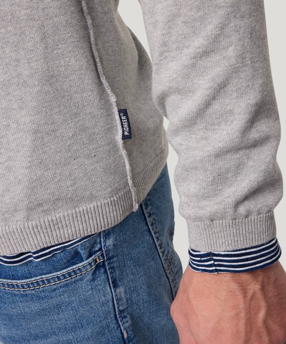Pioneer Authentic Jeans Rundhalspullover mit Rollkante