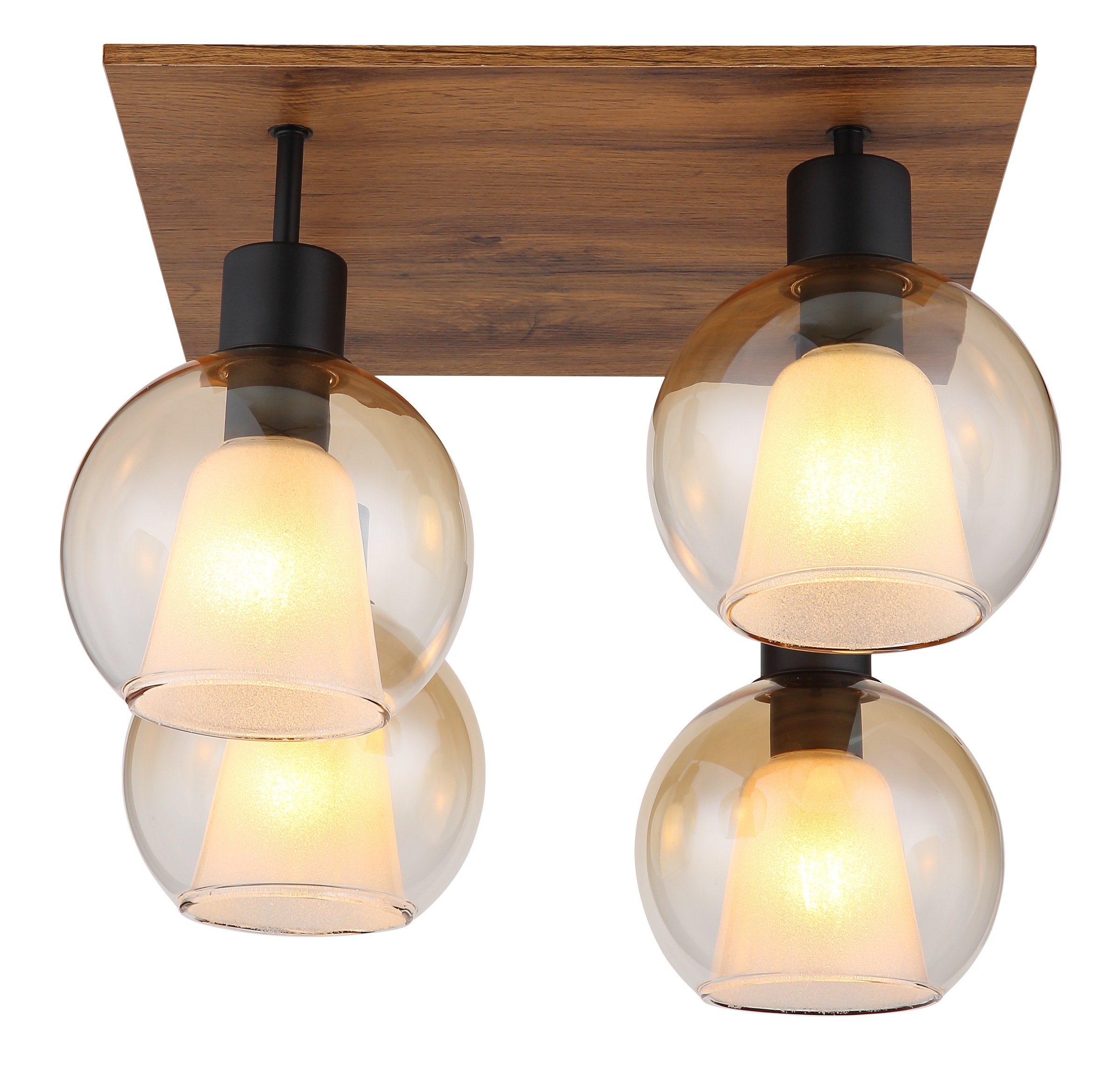 GLOBO LIGHTING Deckenleuchte »BARRY I«, Leuchtmittel E27 | ohne Leuchtmittel, Deckenlampe/holzoptik/Glas amber/Glaskristalle/Innenglas