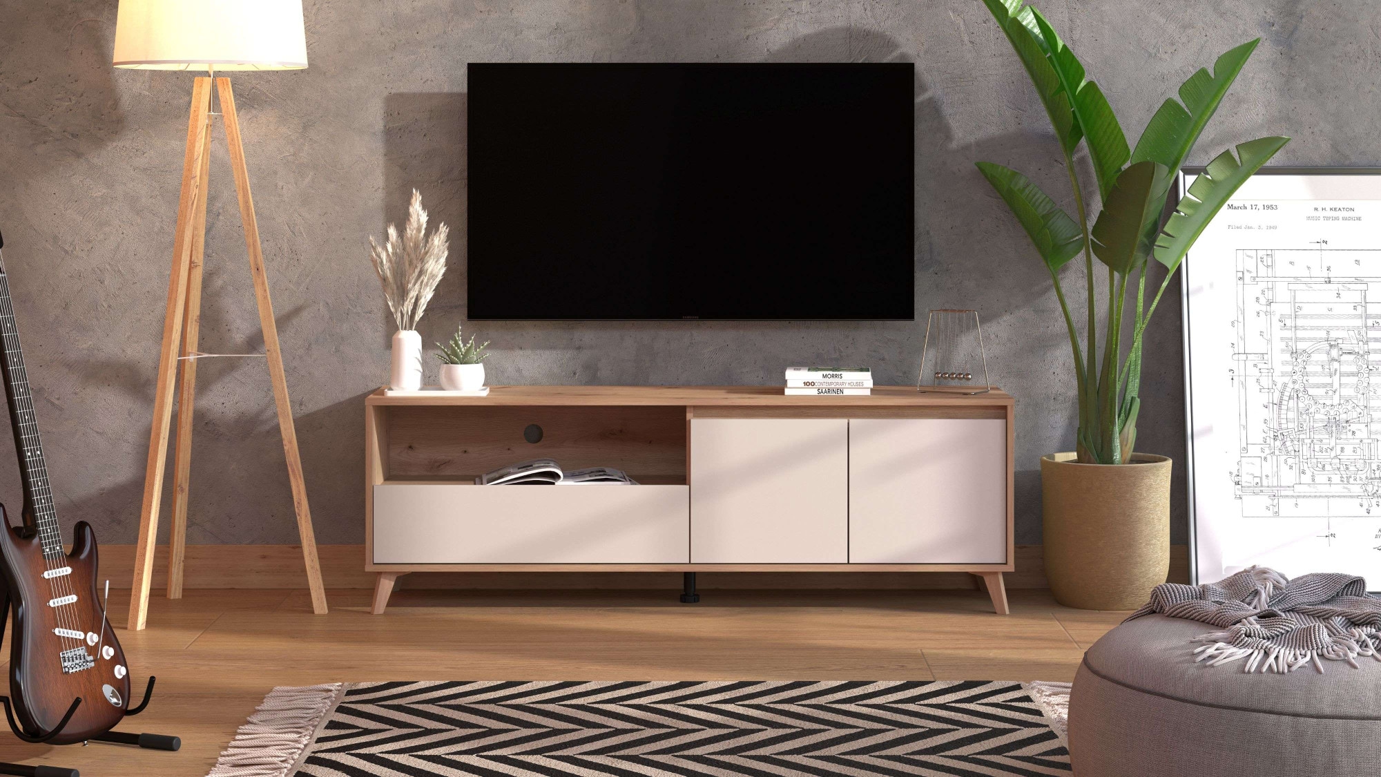 INOSIGN TV-Board »Stirling, TV-Kommode, TV-Board, TV-Schrank, Breite 158,5 cm«, in 2 Farbausführungen, 2 Türen, mit Schublade
