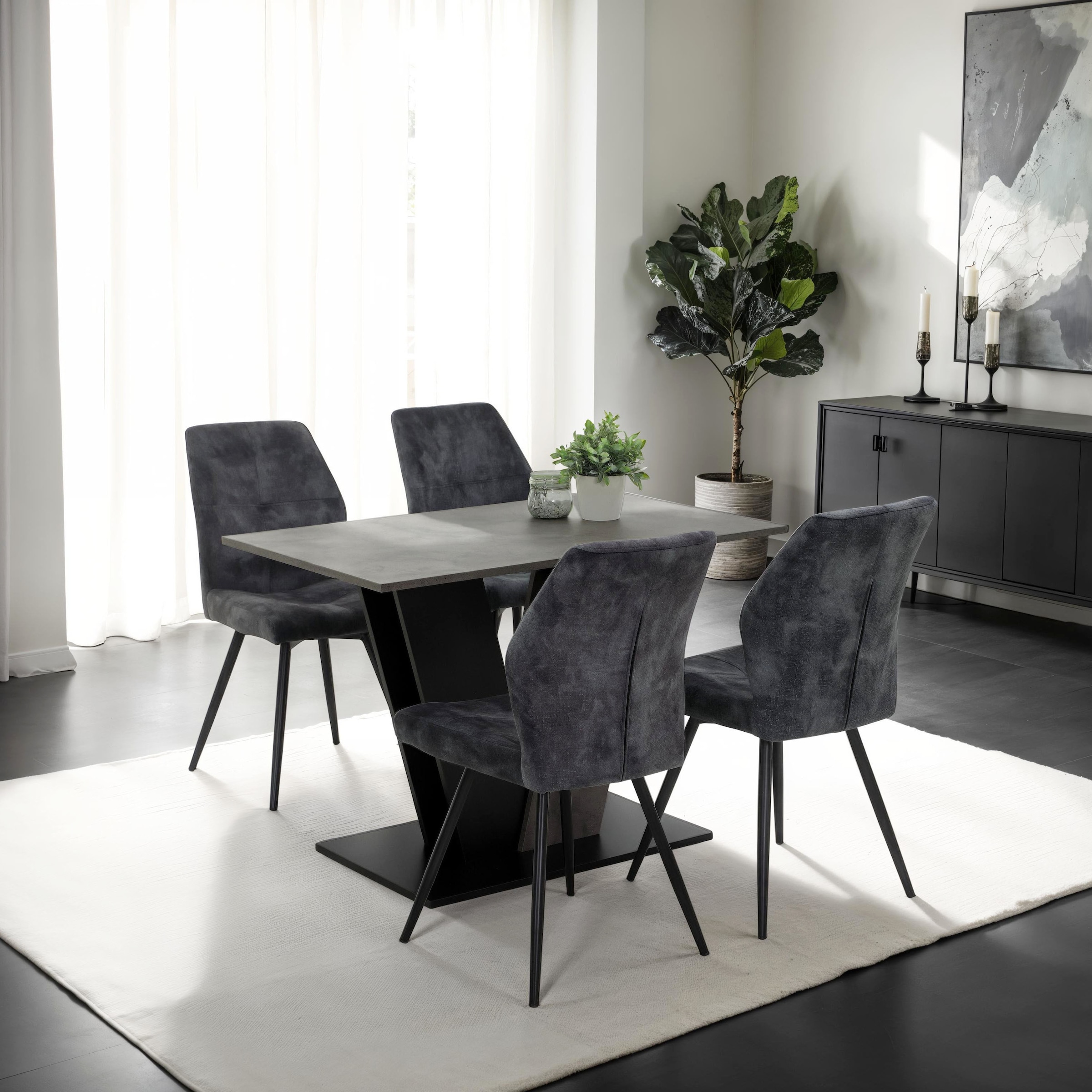 HELA Essgruppe »ELBE« Set, 5 tlg. tlg. Essgruppe, Säulentisch, 4-Fußstuhl 360° drehbar, Vintage Optik