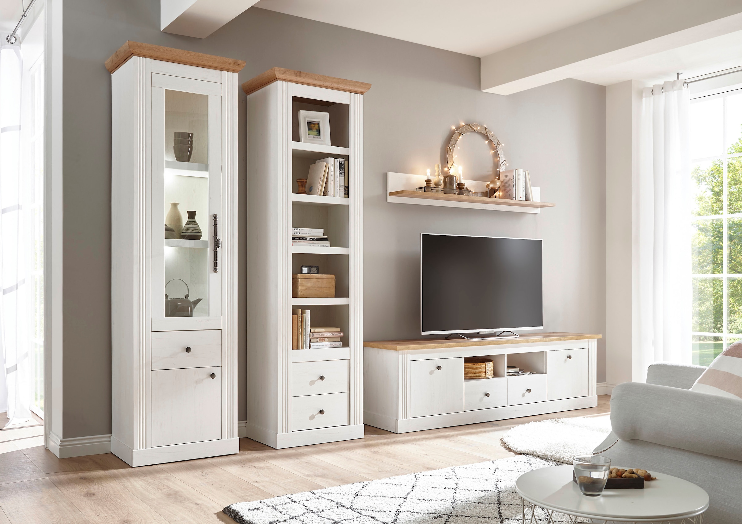 OTTO home Wohnwand "Westminster, Anbauwand im Landhausstil, Komplettset, Wohnzimmer-Set" Set, 4 Stk. tlg.