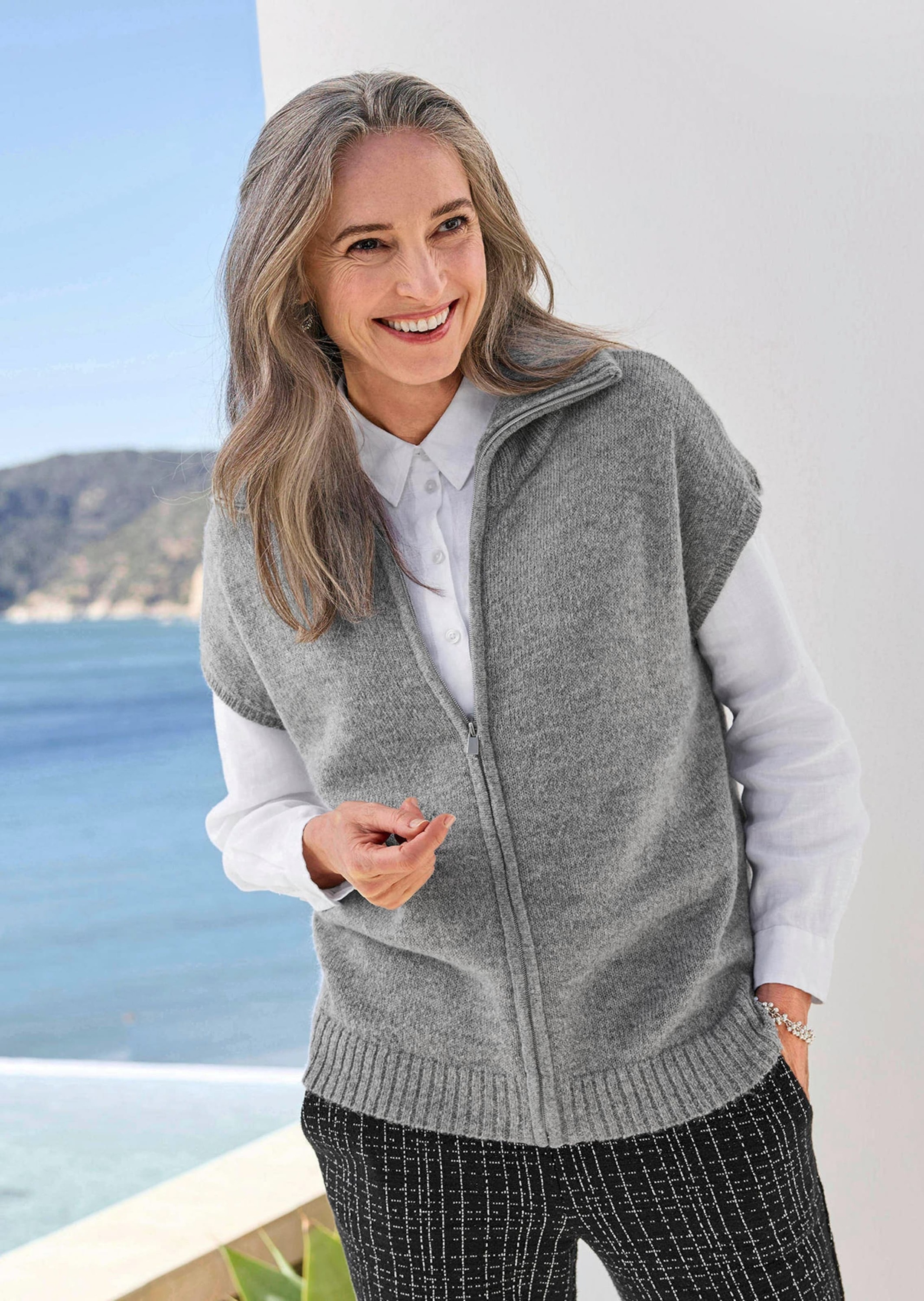 GOLDNER Kurzweste »Kurzgröße Melierte Weste mit Reißverschluss«