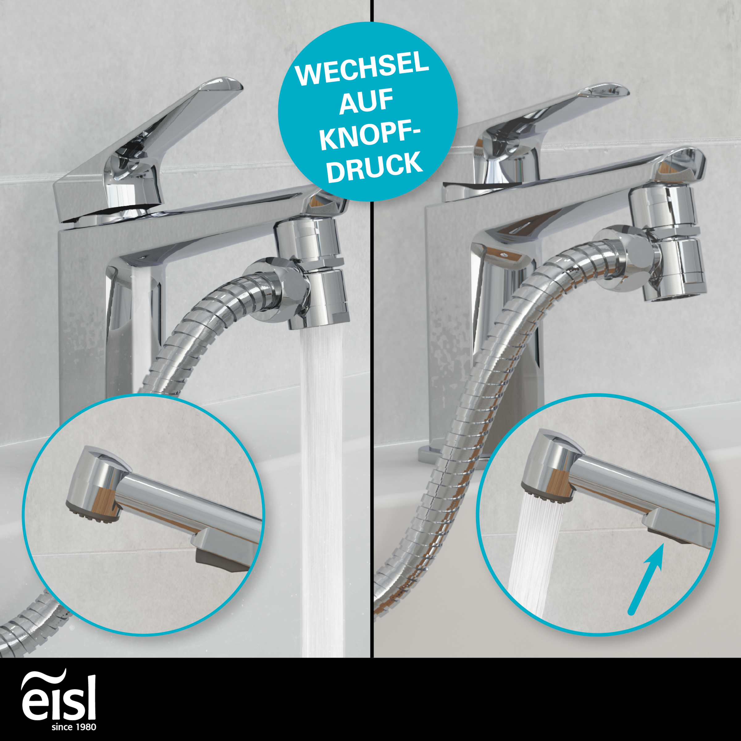 Eisl Brausegarnitur, Kunststoff-Brauseschlauch mit Handbrausehalter