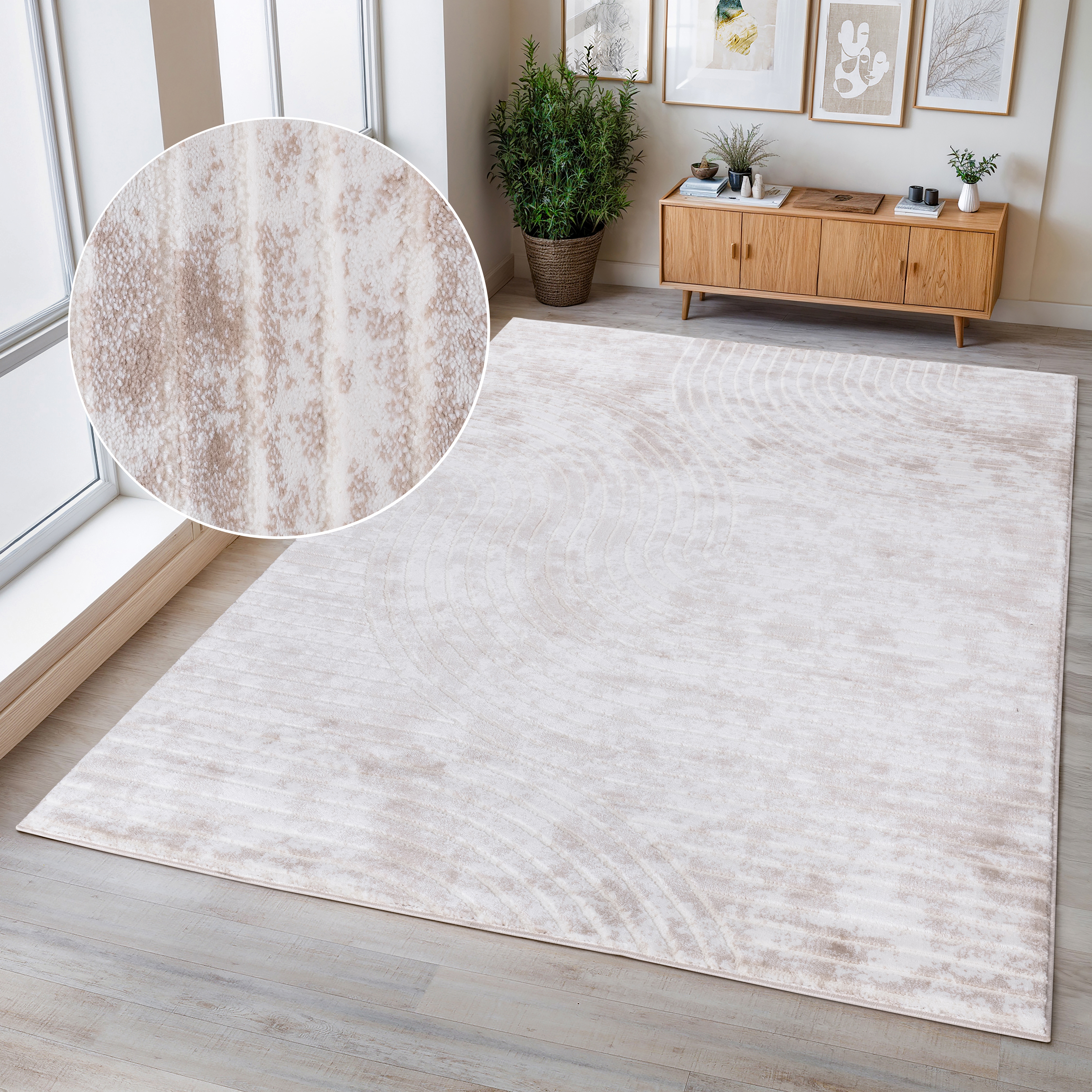 OTTO home Teppich "Luvu, mit Hoch-Tief-Struktur" rechteckig 12 mm Höhe Modernes Design, Boho-Charme, dezenter Glanz, Wohnzimmer, Schlafzimmer